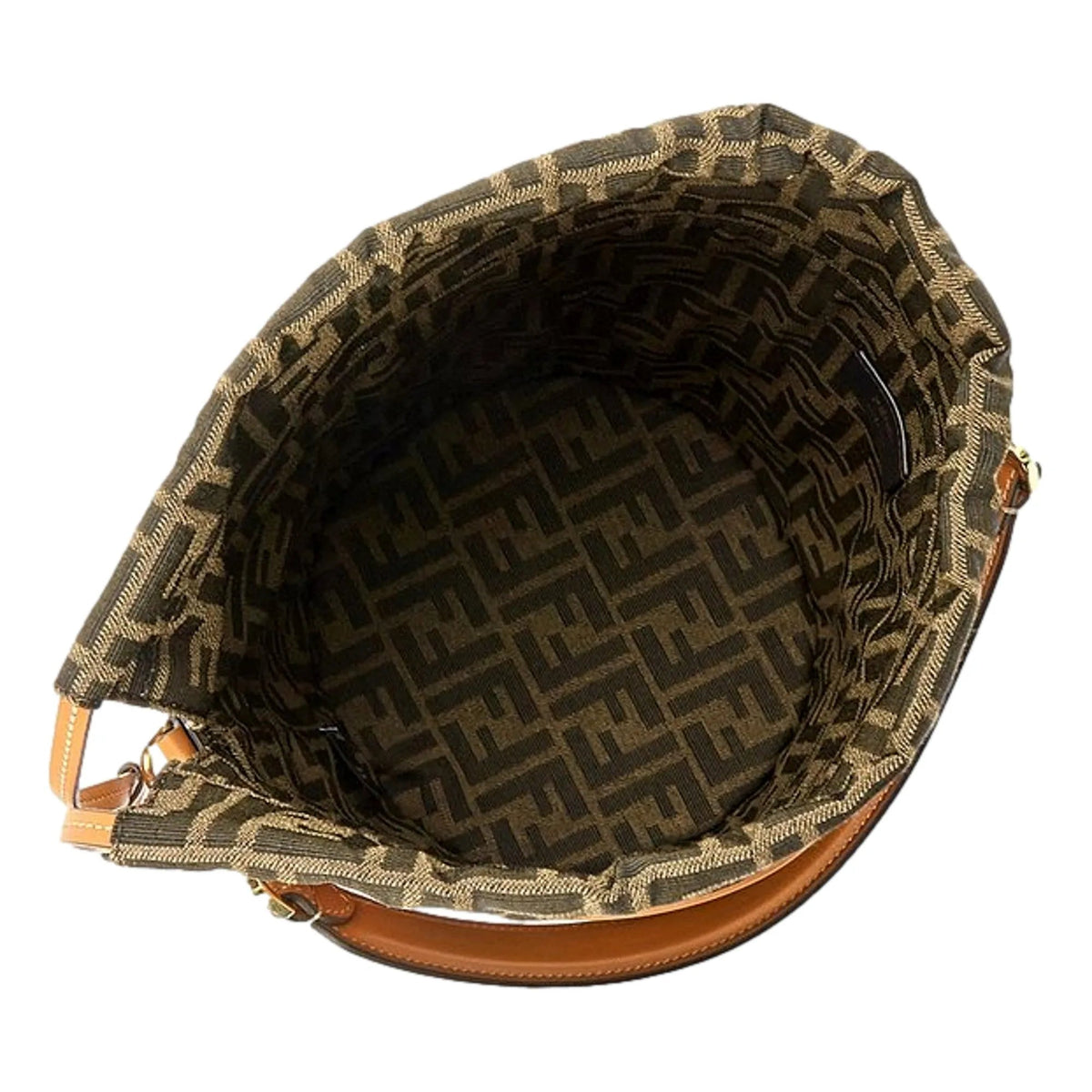 Fendi Step - Out Bucket Bag Brown Fabric and Leather Medium Fendi Logo - Handbags - Clayton's Online Store