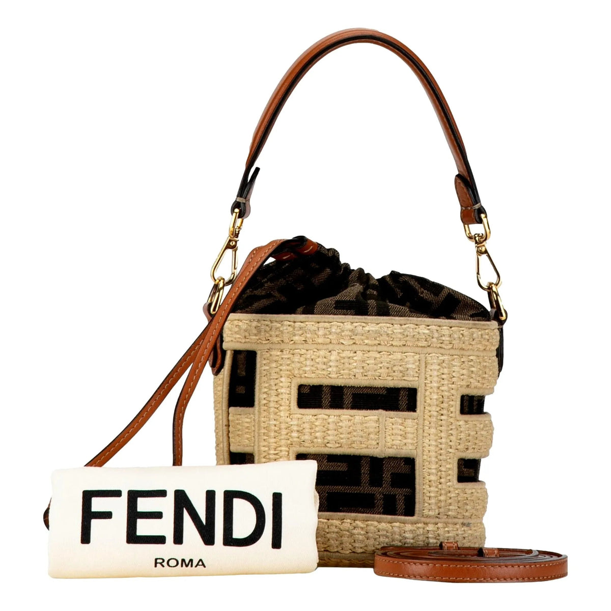 FENDI Step Out Bucket Bag Mini Canvas and Leather Zucca FF Logo - Handbags - Clayton's Online Store