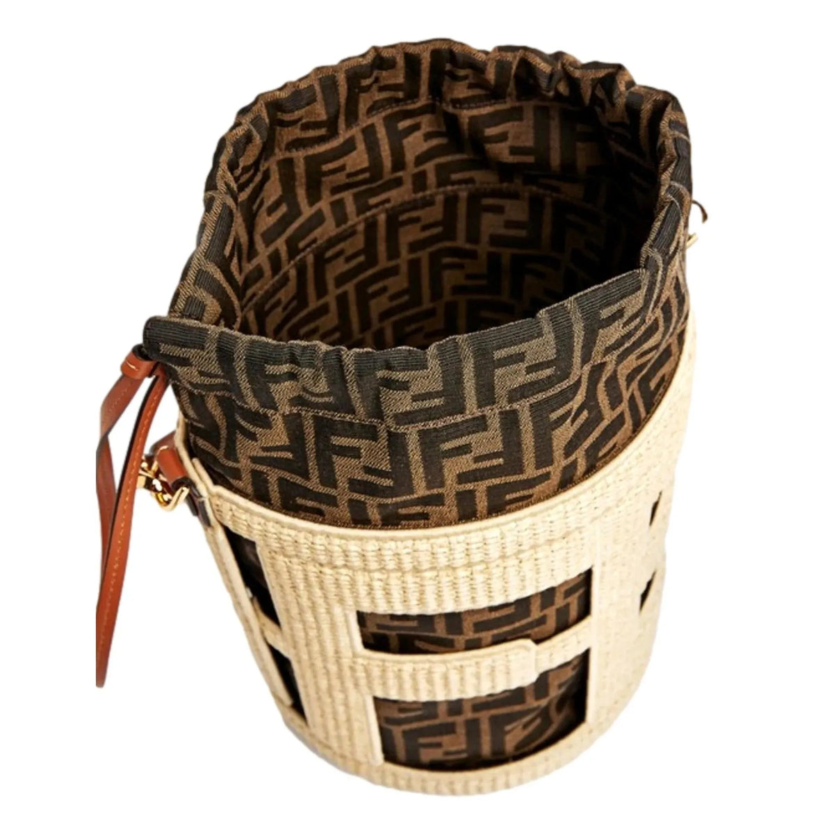 Fendi Step Out Straw and Canvas Medium Shoulder Bucket Bag - Handbags - Clayton's Online Store