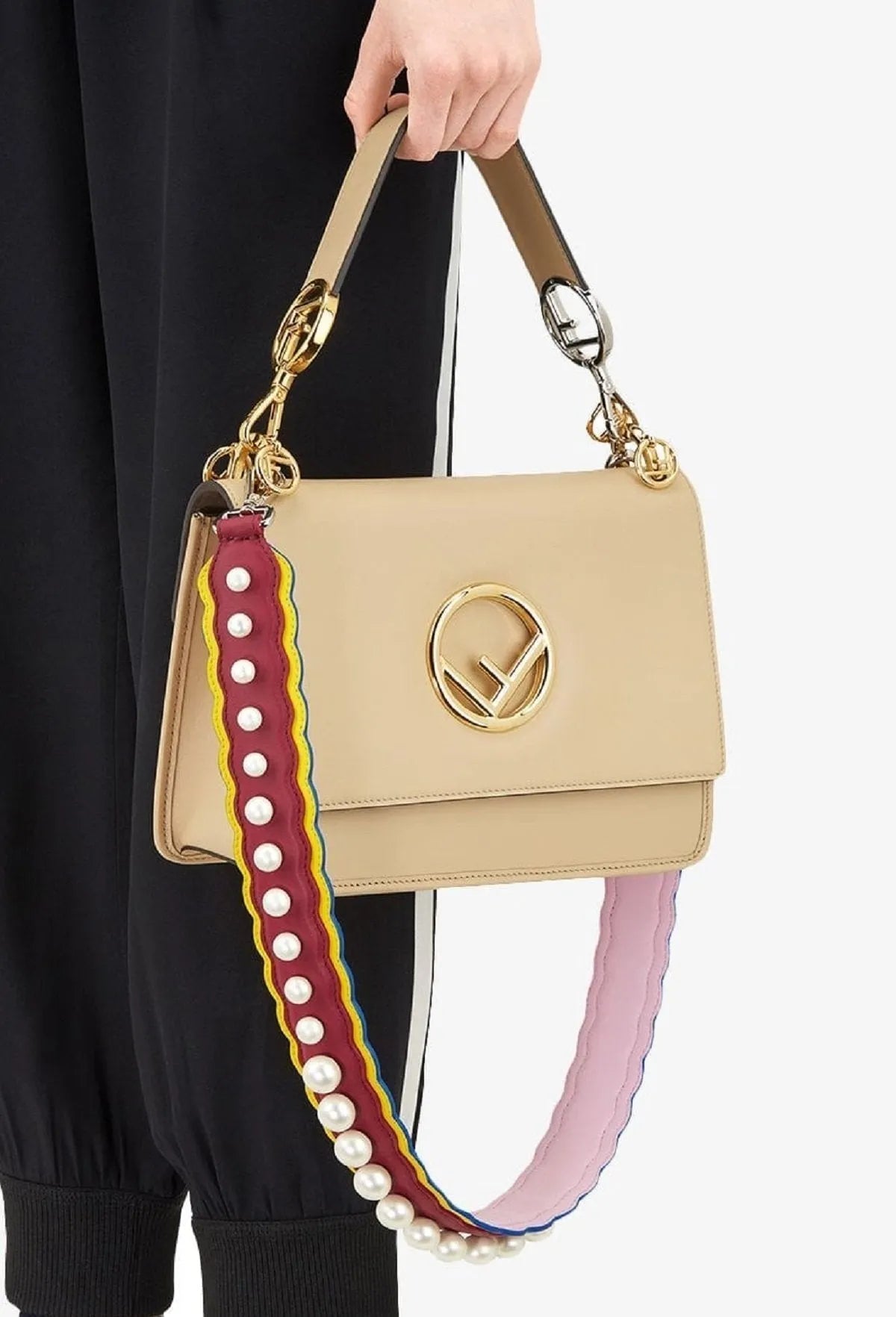 Fendi Strap You Pearl Embellished Black Cherry Lemon Shoulder Strap - Handbags - Clayton's Online Store