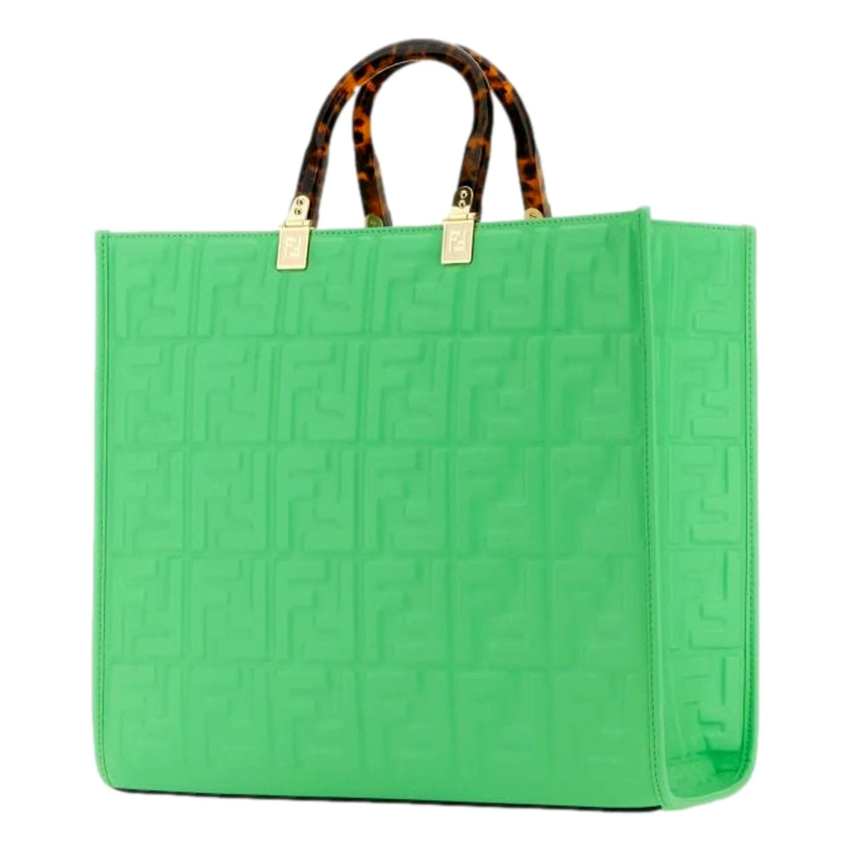 Fendi Sunshine Medium Plexi FF Embossed Leather Tote Edamame Green - Handbags - Clayton's Online Store