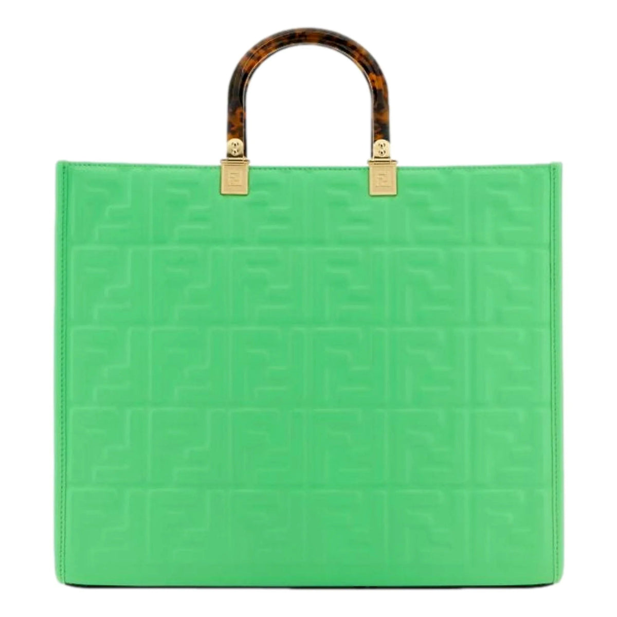 Fendi Sunshine Medium Plexi FF Embossed Leather Tote Edamame Green - Handbags - Clayton's Online Store