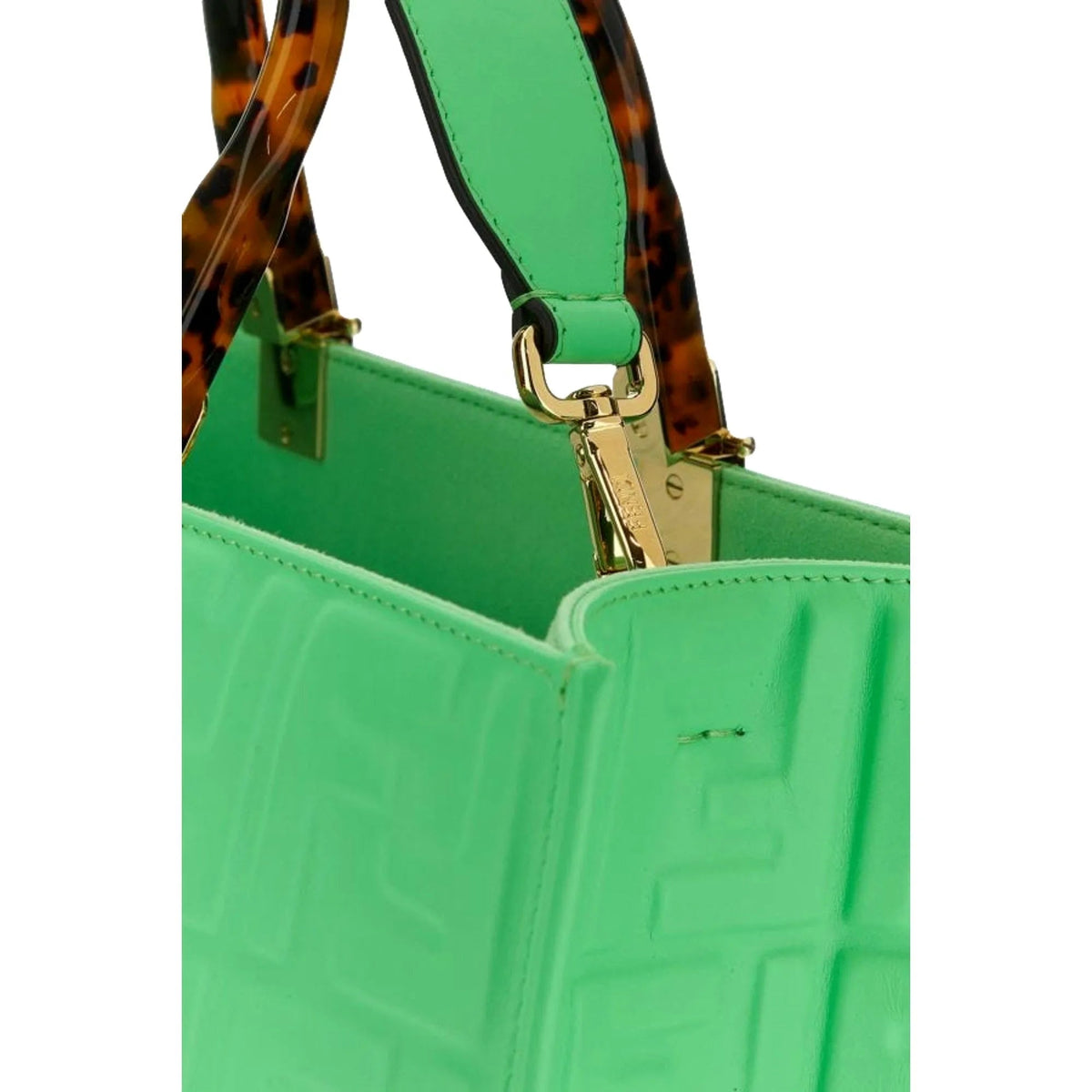 Fendi Sunshine Medium Plexi FF Embossed Leather Tote Edamame Green - Handbags - Clayton's Online Store