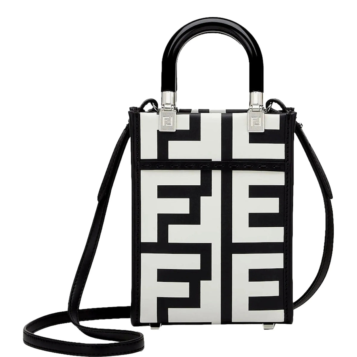 Fendi Sunshine Nero and Blanco Calfskin Leather Mini Bag - Handbags - Clayton's Online Store