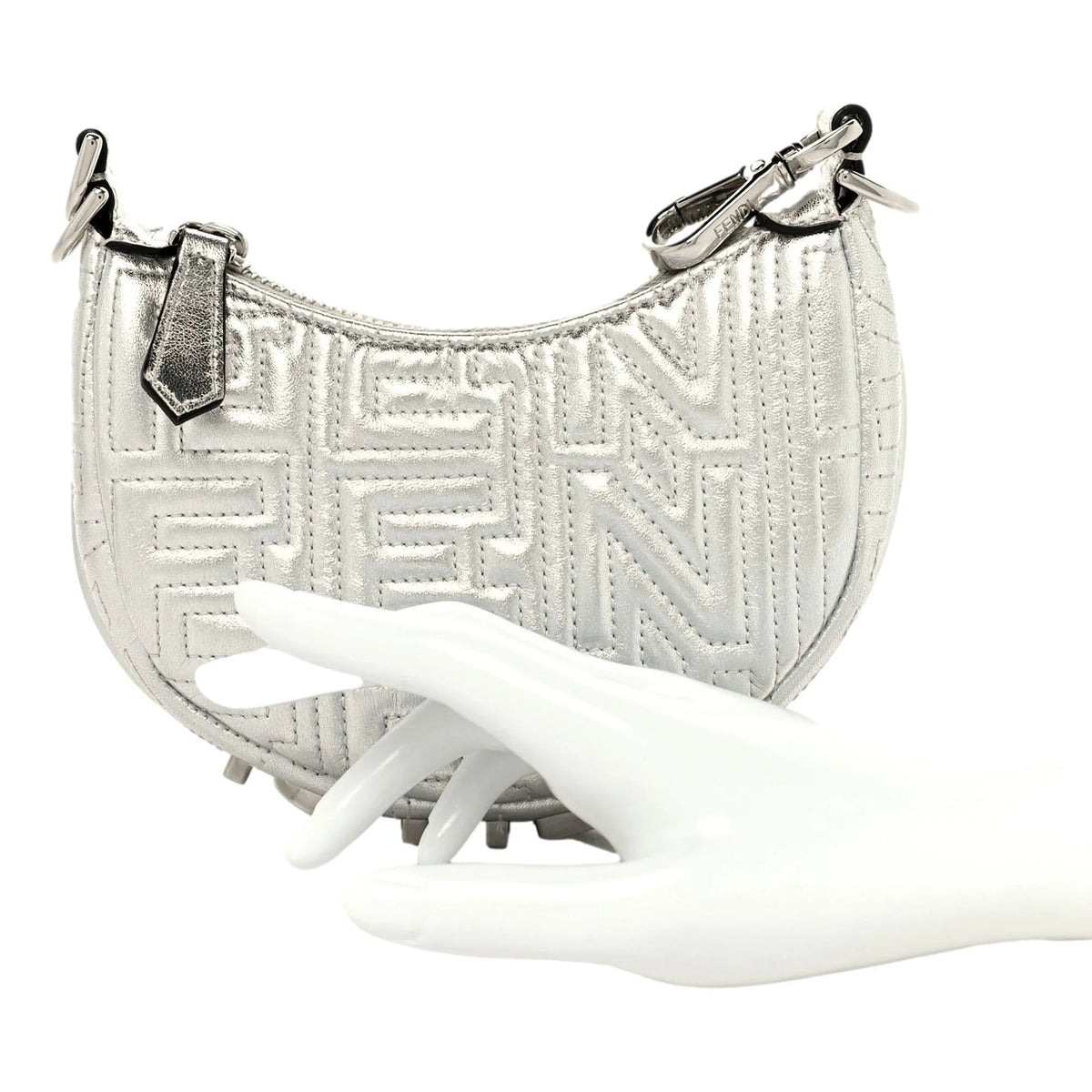 Fendi x Marc Jacobs Fendigraphy Silver Mini Hobo Leather Bag - Handbags - Clayton's Online Store