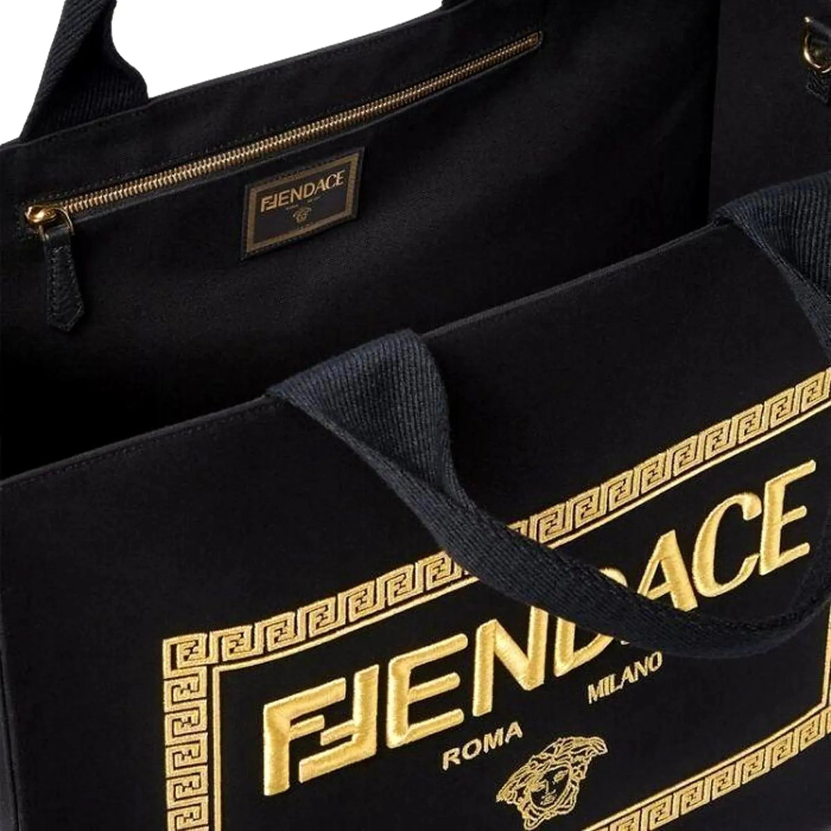 Fendi x Versace Fendace Black Canvas Convertible Large Shopping Tote - Handbags - Clayton's Online Store