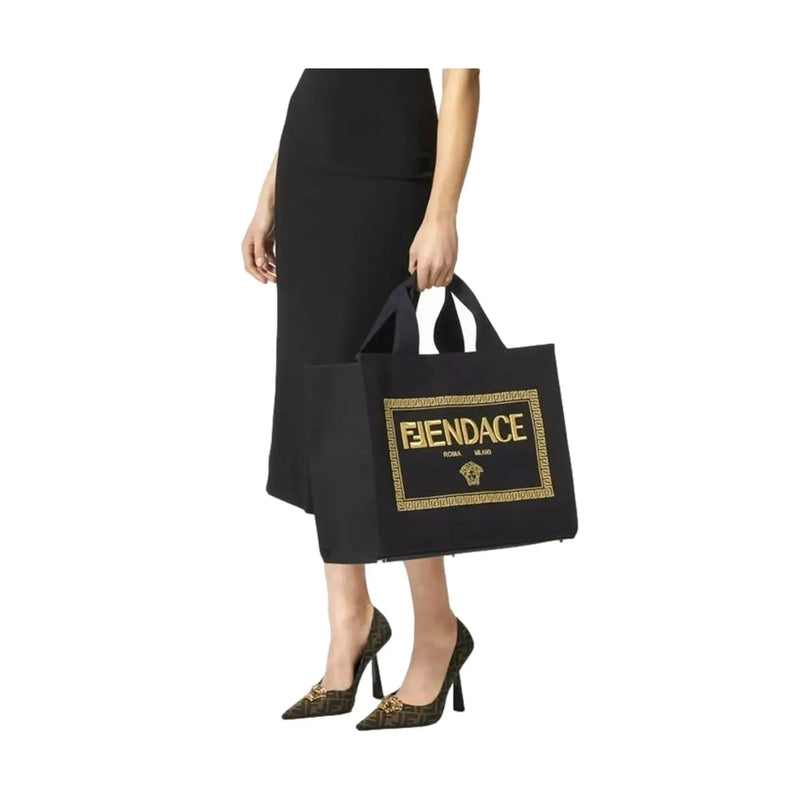 Fendi x Versace Fendace Black Canvas Convertible Large Shopping Tote - Handbags - Clayton's Online Store