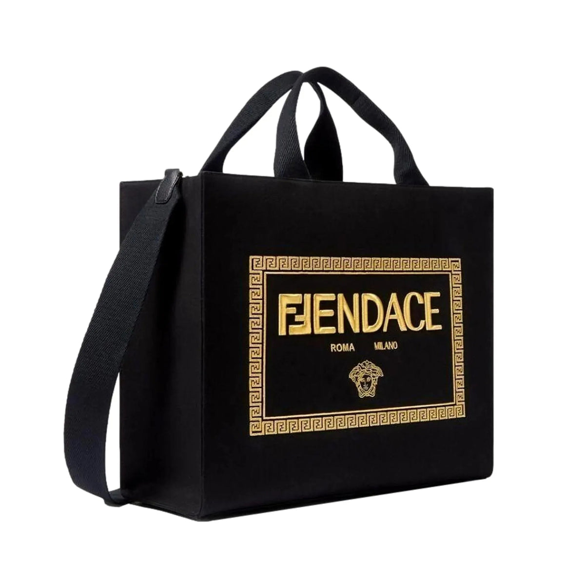 Fendi x Versace Fendace Black Canvas Convertible Large Shopping Tote - Handbags - Clayton's Online Store