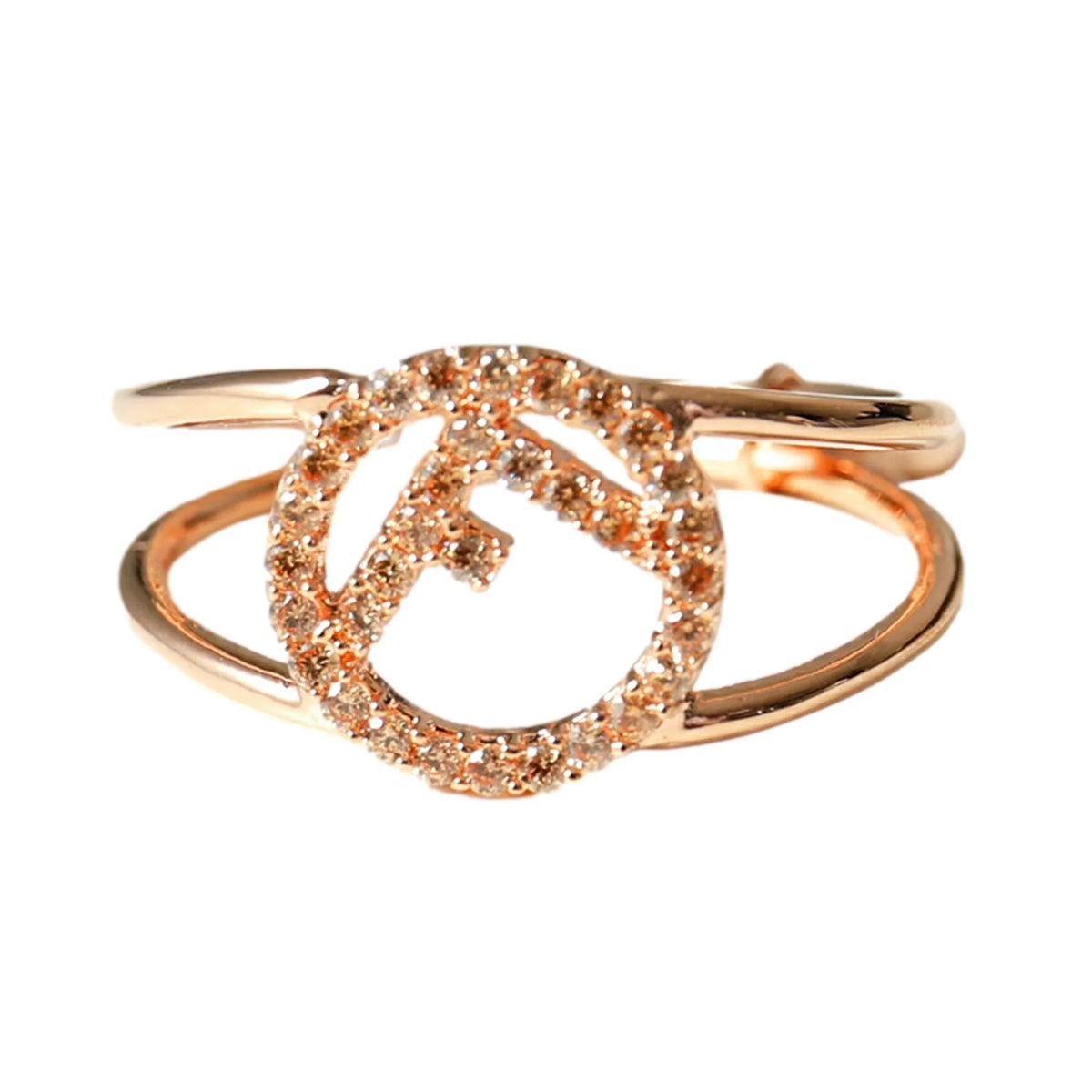 Fendi F is Fendi Circle Logo Crystal Ring Rose Gold Metal Size Large