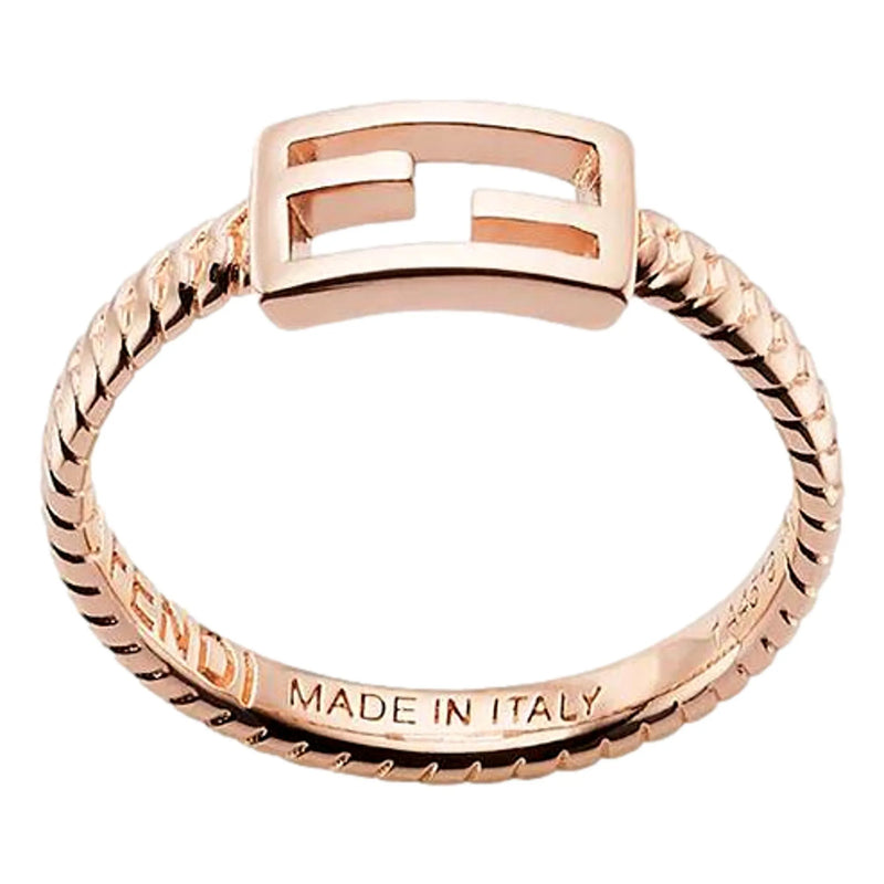 Fendi Baguette FF Logo Ring Rose Gold Twist Metal Band Size Large