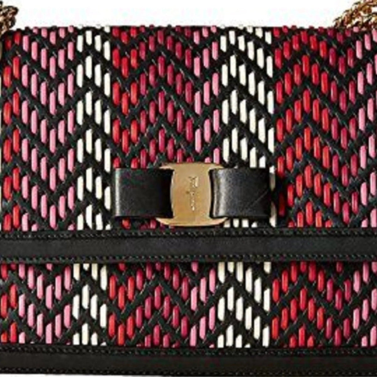 Ferragamo Ginny Multi Pink and Red Plaited Calf Leather Shoulder Bag - Handbags - Clayton's Online Store