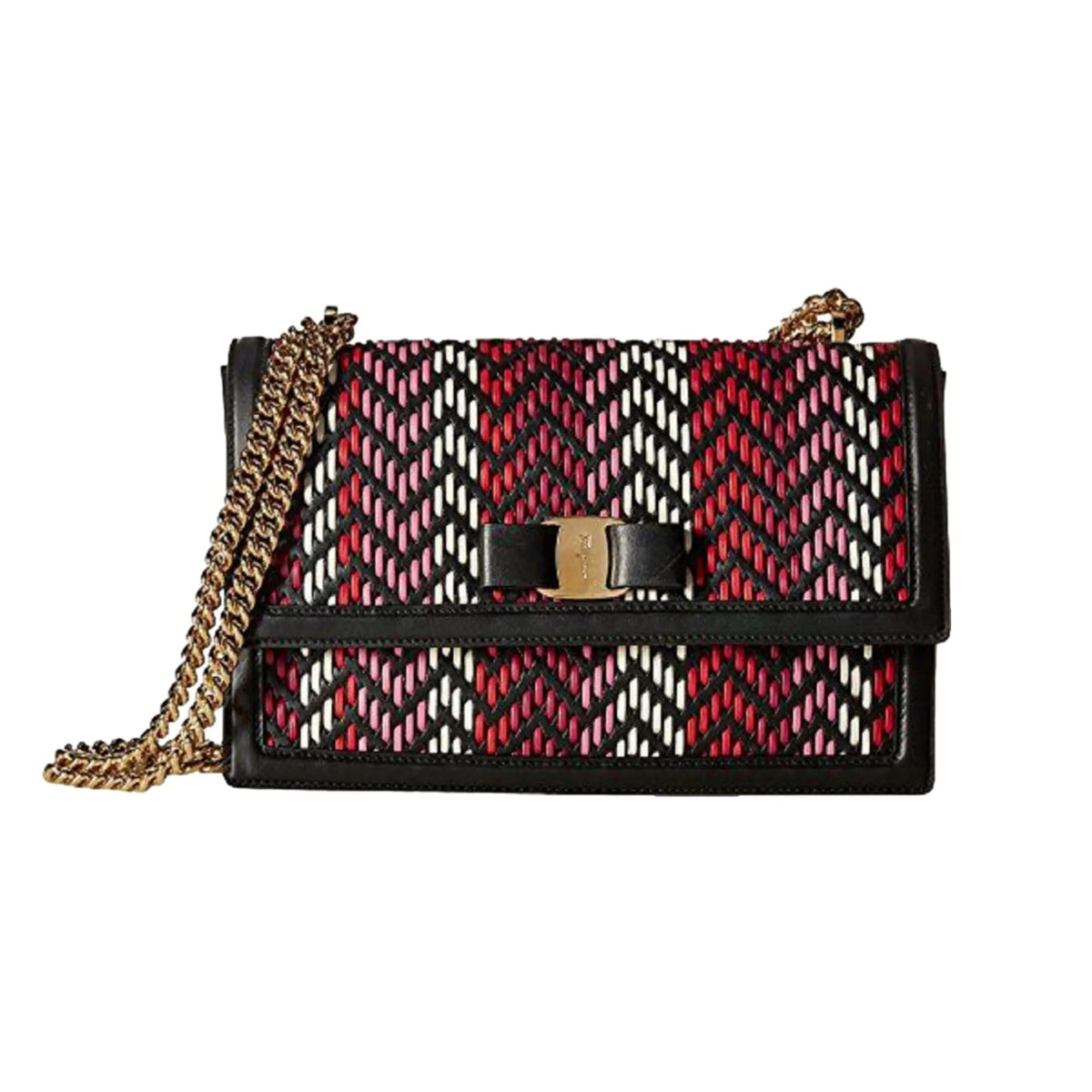 Ferragamo Ginny Multi Pink and Red Plaited Calf Leather Shoulder Bag - Handbags - Clayton's Online Store