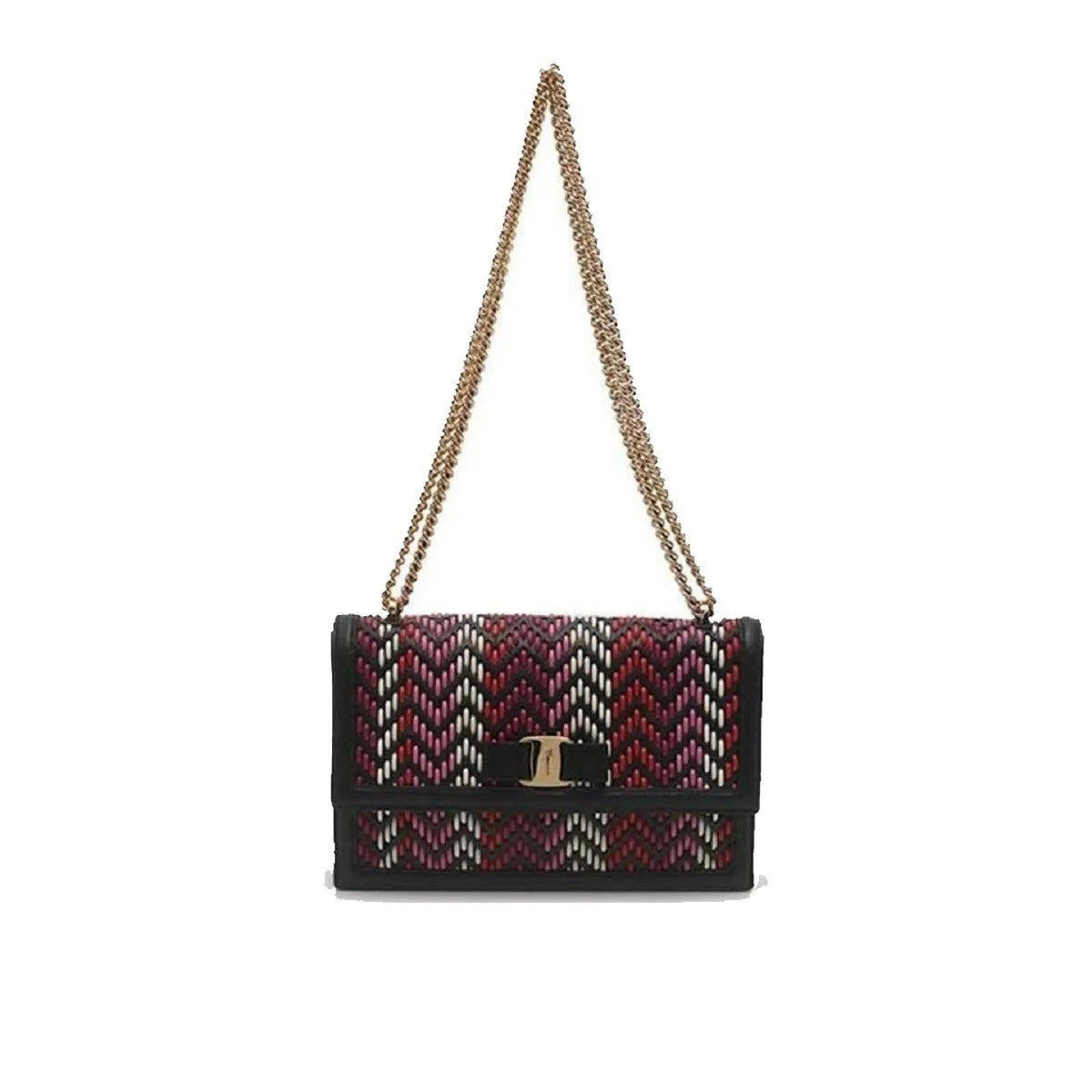 Ferragamo Ginny Multi Pink and Red Plaited Calf Leather Shoulder Bag - Handbags - Clayton's Online Store