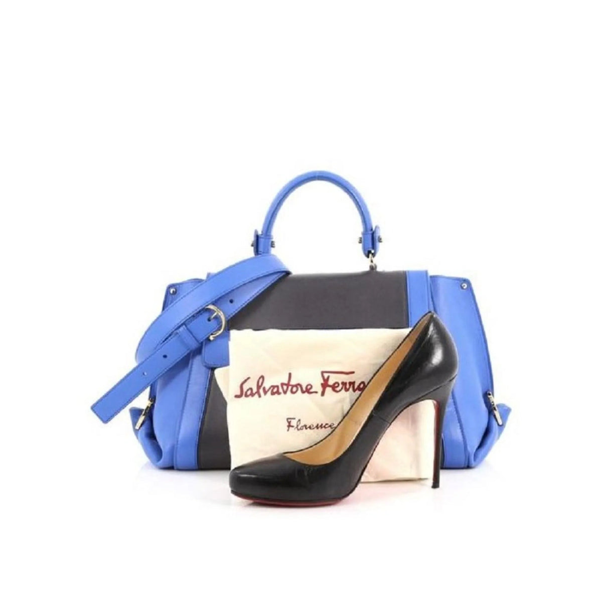 Ferragamo Sofia Calf Blue Fumee Blue Grey Medium Handbag - Handbags - Clayton's Online Store