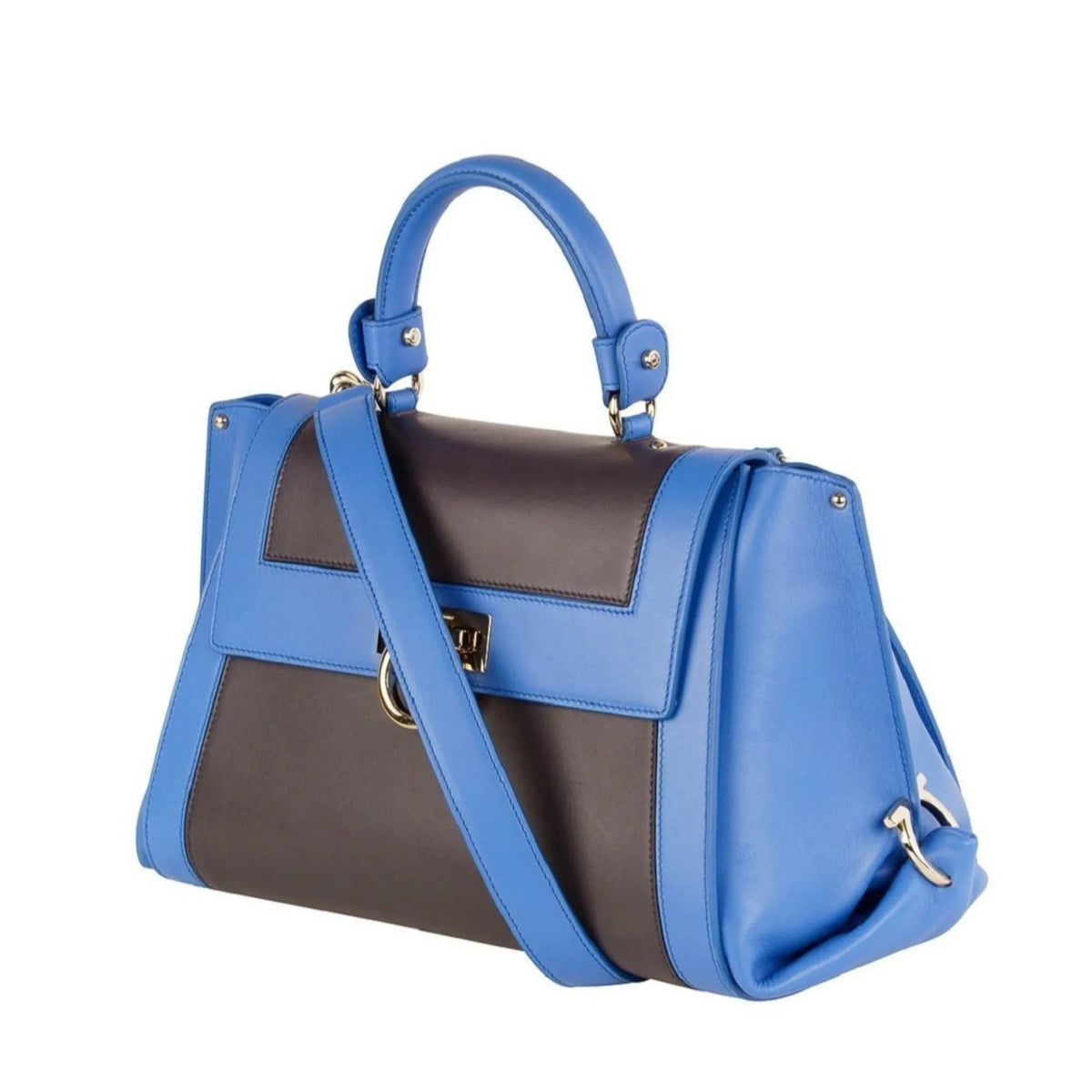 Ferragamo Sofia Calf Blue Fumee Blue Grey Medium Handbag - Handbags - Clayton's Online Store