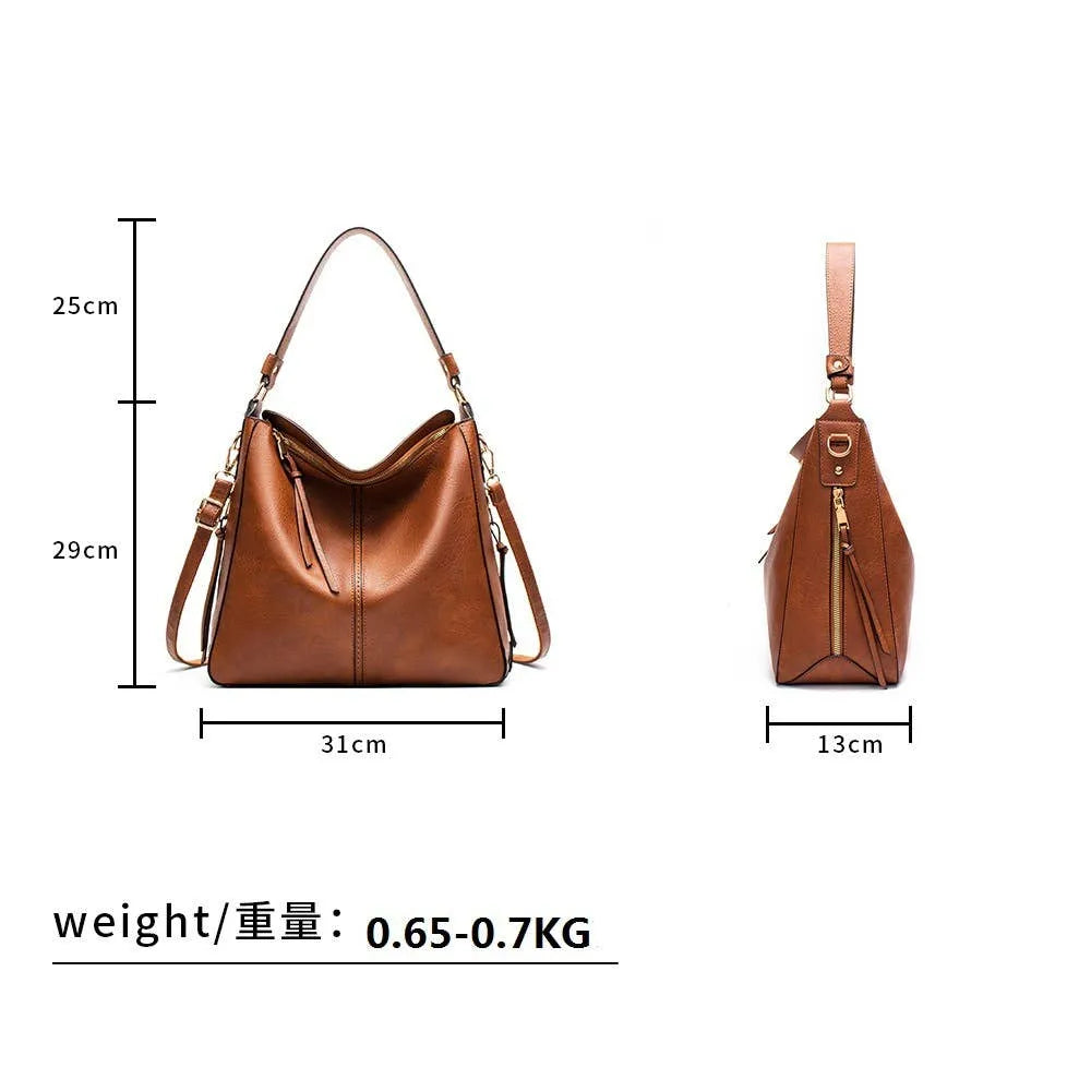 Little Trendy - Women's shoulder bag large capacity Soft leather handbag: Brown / With coin purse, Handbags, Tote Bags