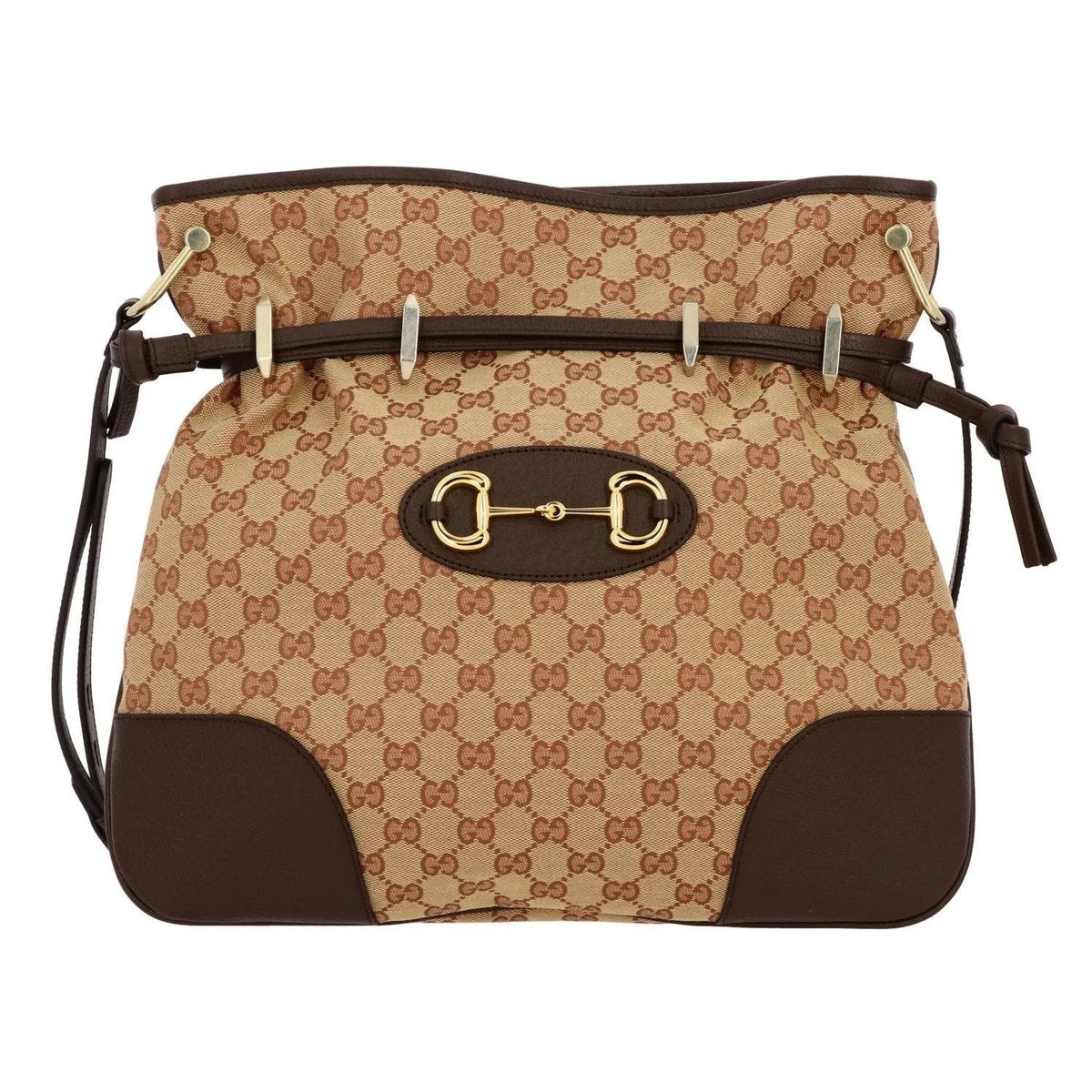 Gucci 1955 Horsebit Beige Canvas Drawstring Cross Body Bag - Handbags - Clayton's Online Store