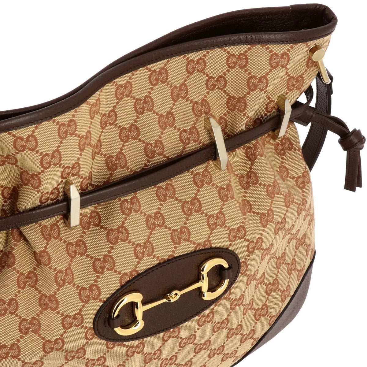 Gucci 1955 Horsebit Beige Canvas Drawstring Cross Body Bag - Handbags - Clayton's Online Store