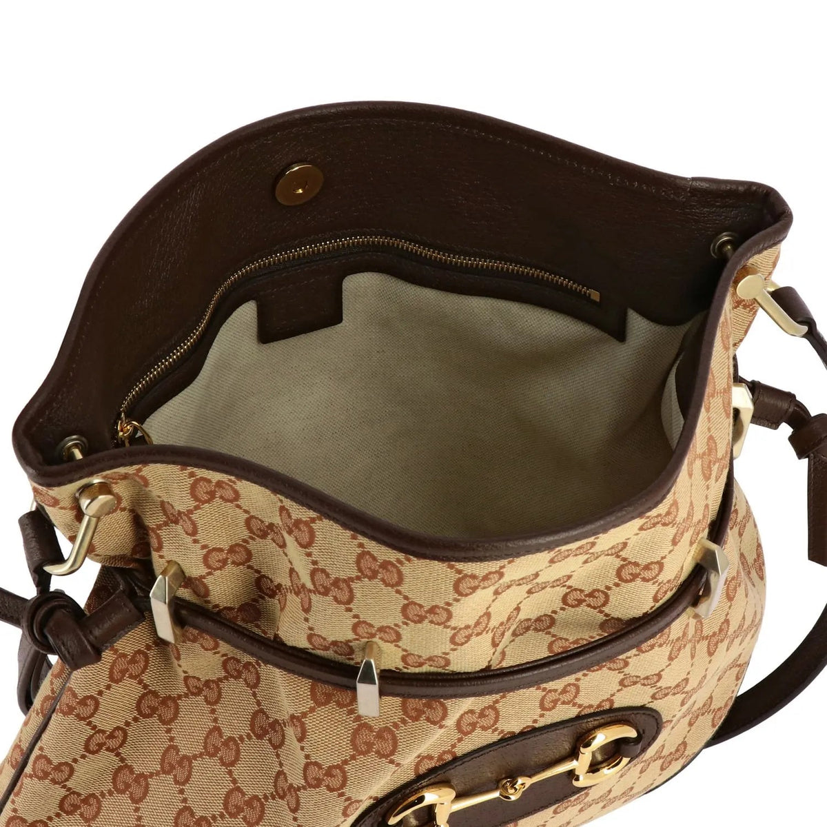 Gucci 1955 Horsebit Beige Canvas Drawstring Cross Body Bag - Handbags - Clayton's Online Store