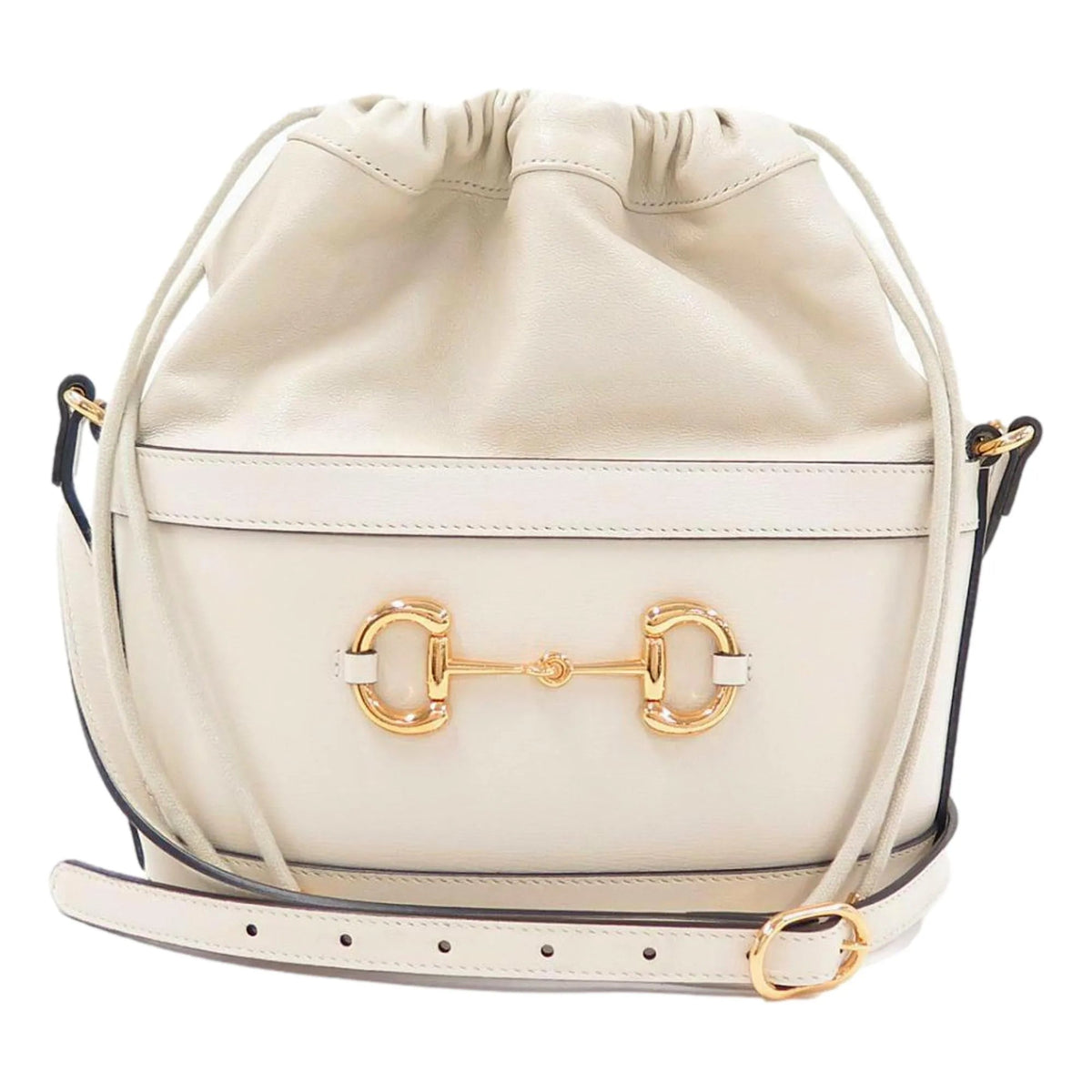 Gucci 1955 Horsebit White Leather Bucket Bag - Handbags - Clayton's Online Store