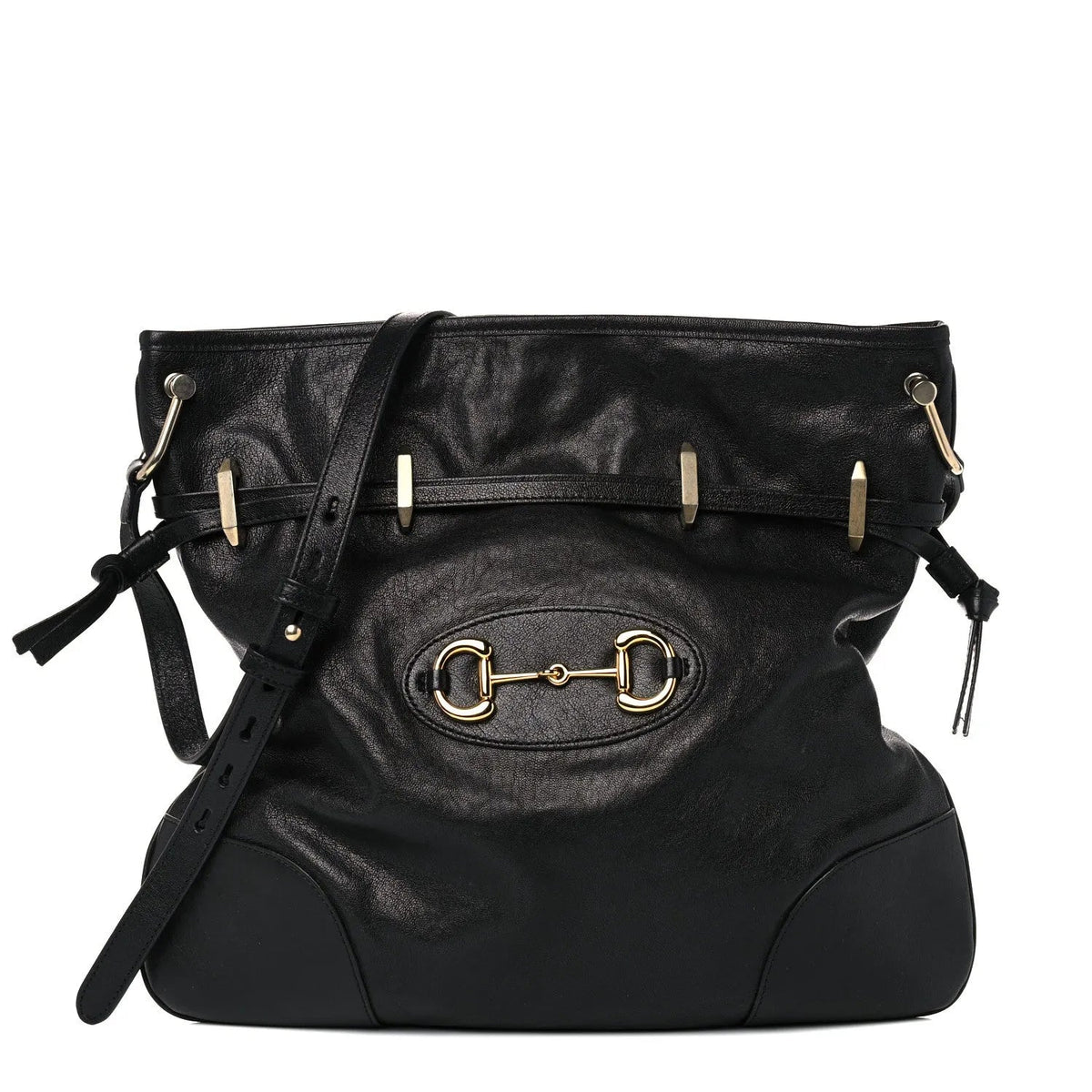 Gucci 1955 Morsetto Leather Horsebit Drawstring Black Bucket Bag - Handbags - Clayton's Online Store