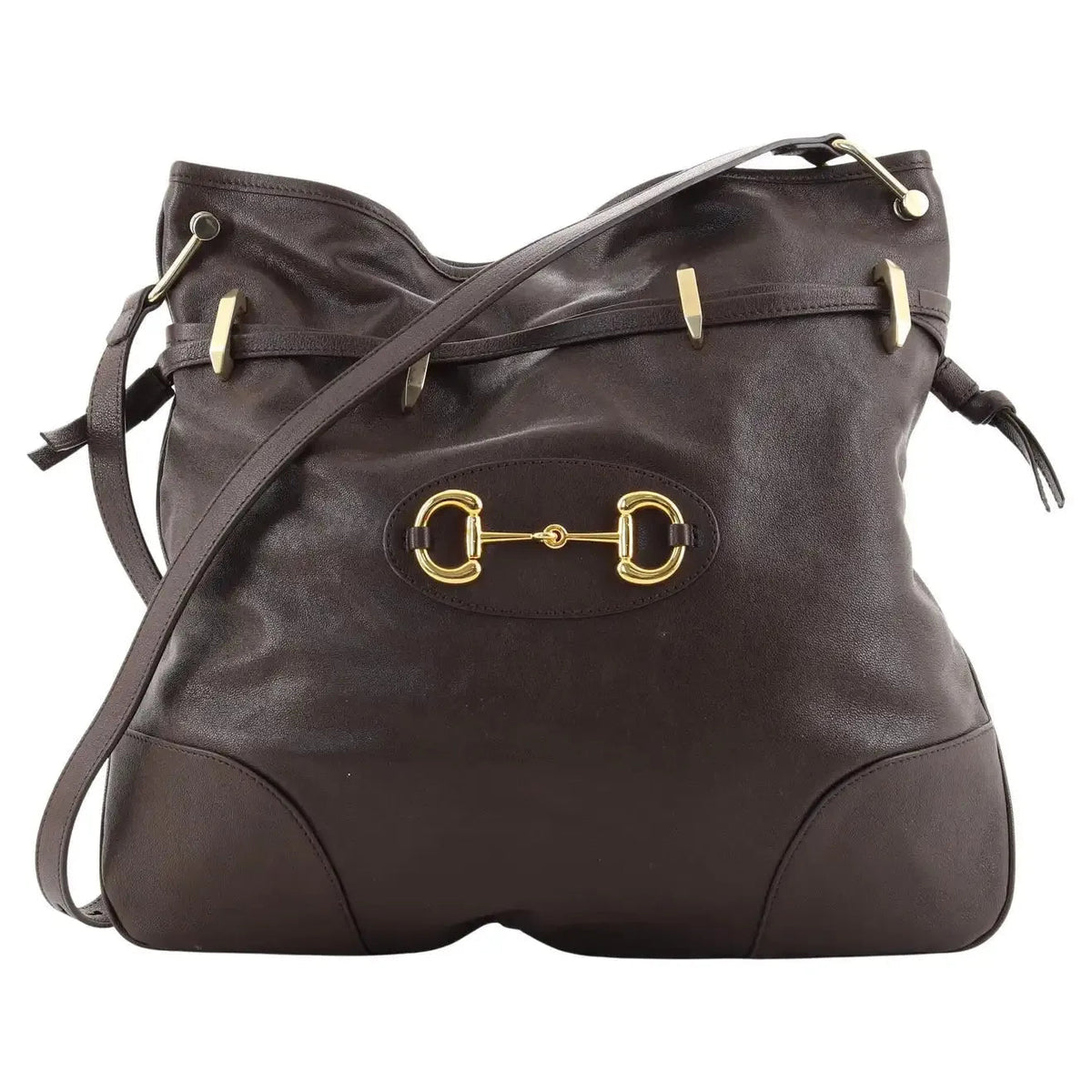 Gucci 1955 Morsetto Small Leather Horsebit Drawstring Brown Bucket Bag - Handbags - Clayton's Online Store