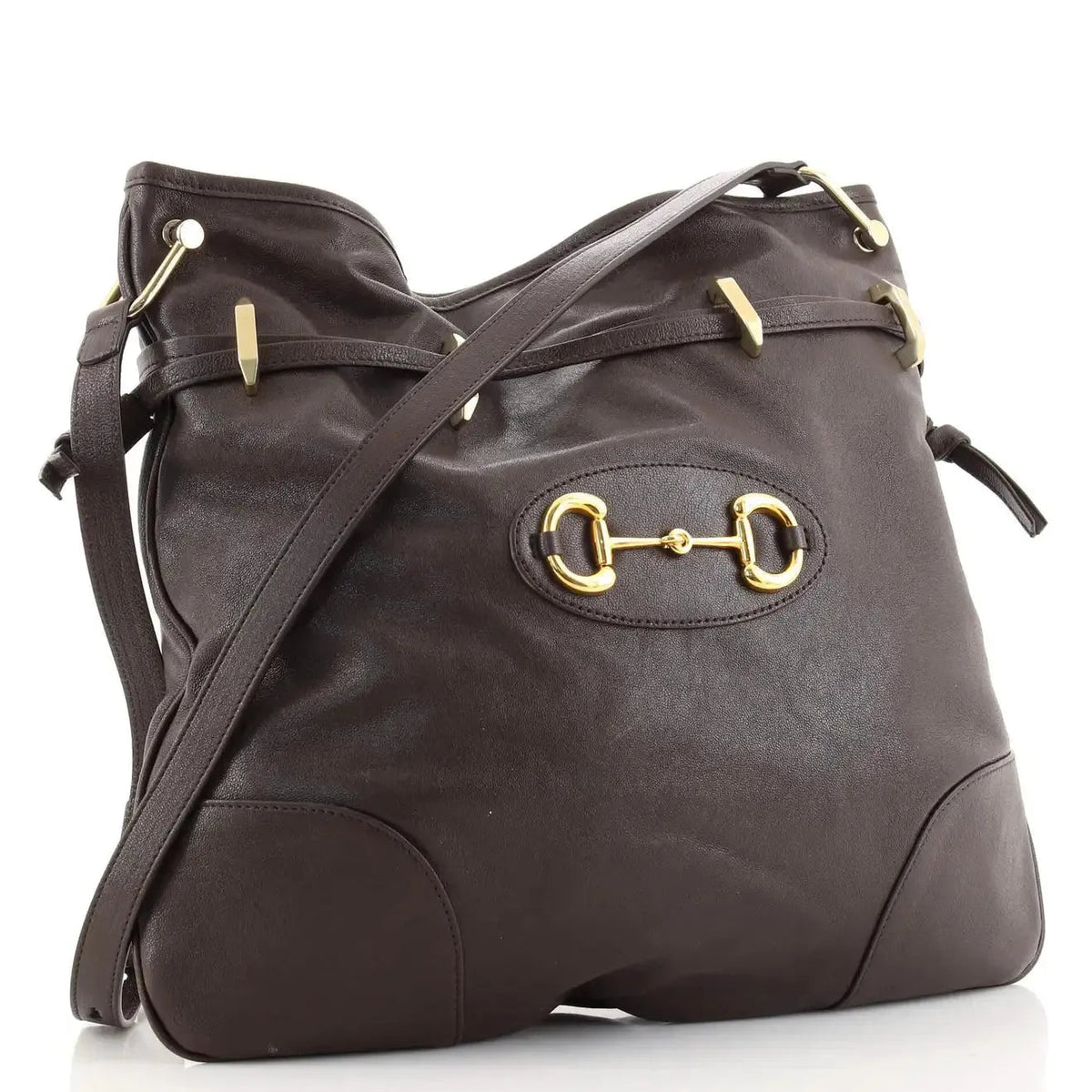 Gucci 1955 Morsetto Small Leather Horsebit Drawstring Brown Bucket Bag - Handbags - Clayton's Online Store