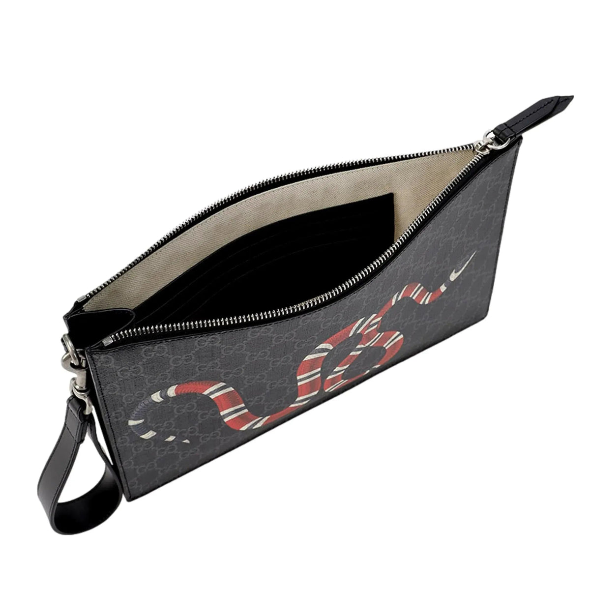 Gucci Bestiary Kingsnake Black GG Supreme Canvas Wristlet Clutch - Handbags - Clayton's Online Store