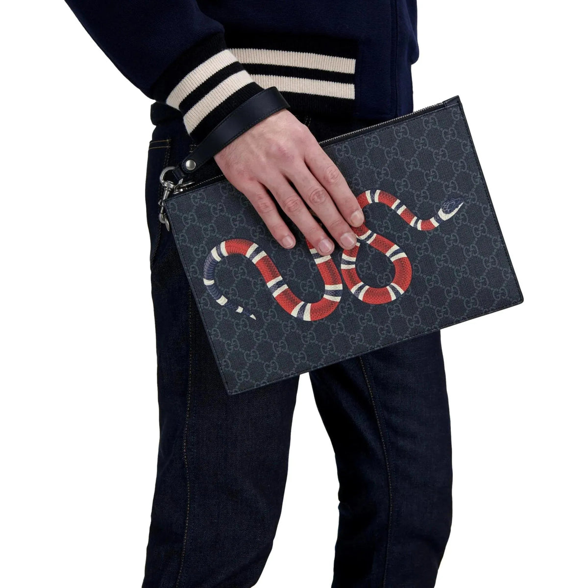 Gucci Bestiary Kingsnake Black GG Supreme Canvas Wristlet Clutch - Handbags - Clayton's Online Store