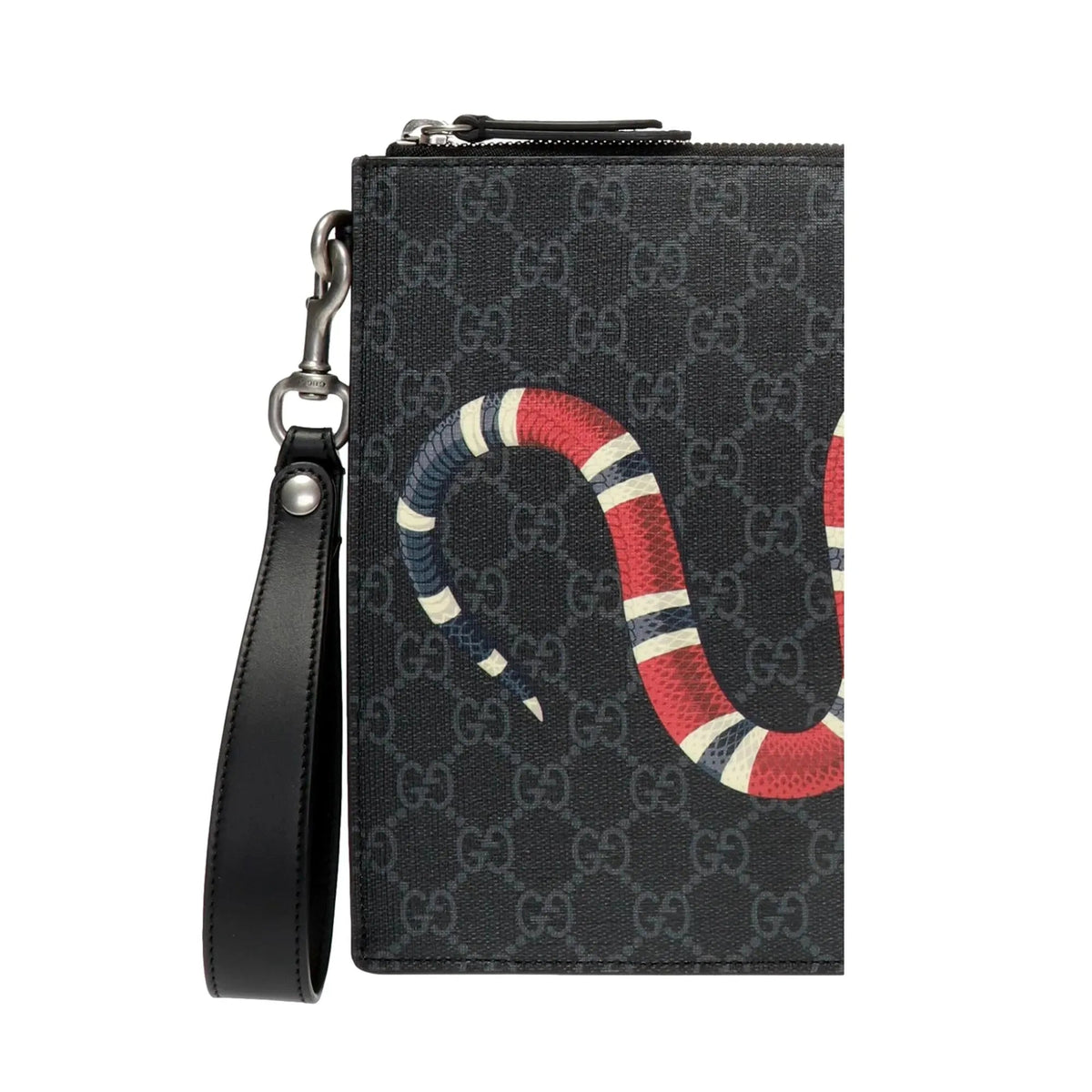 Gucci Bestiary Kingsnake Black GG Supreme Canvas Wristlet Clutch - Handbags - Clayton's Online Store