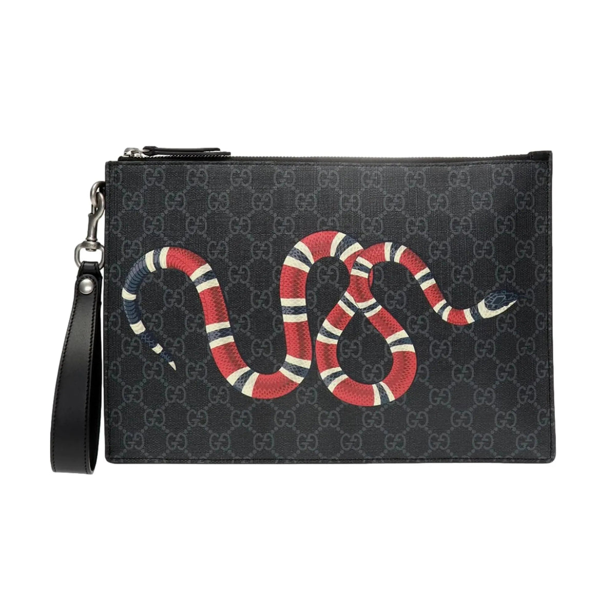 Gucci Bestiary Kingsnake Black GG Supreme Canvas Wristlet Clutch - Handbags - Clayton's Online Store