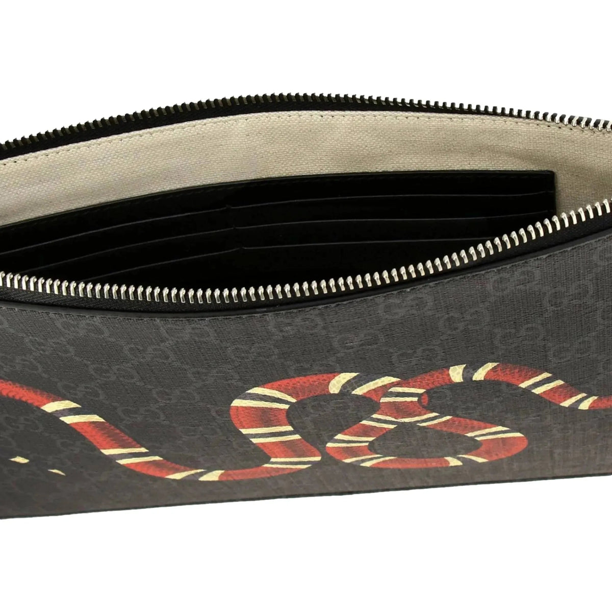 Gucci Bestiary Kingsnake Black GG Supreme Canvas Wristlet Clutch - Handbags - Clayton's Online Store