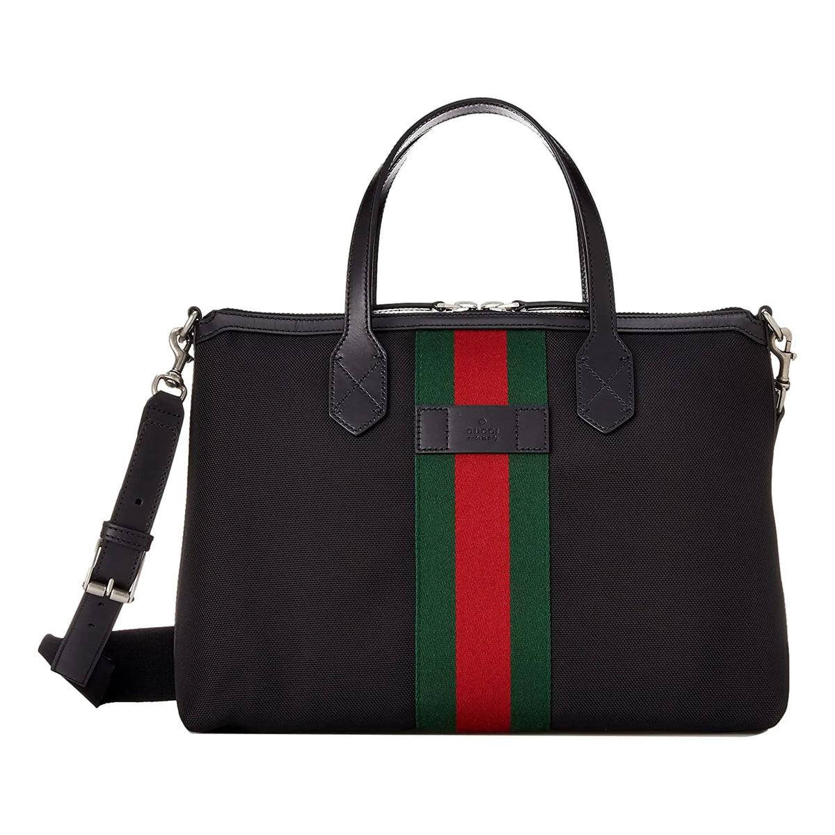 Gucci Techno Web Stripe Black Canvas Large Crossbody Duffle Bag