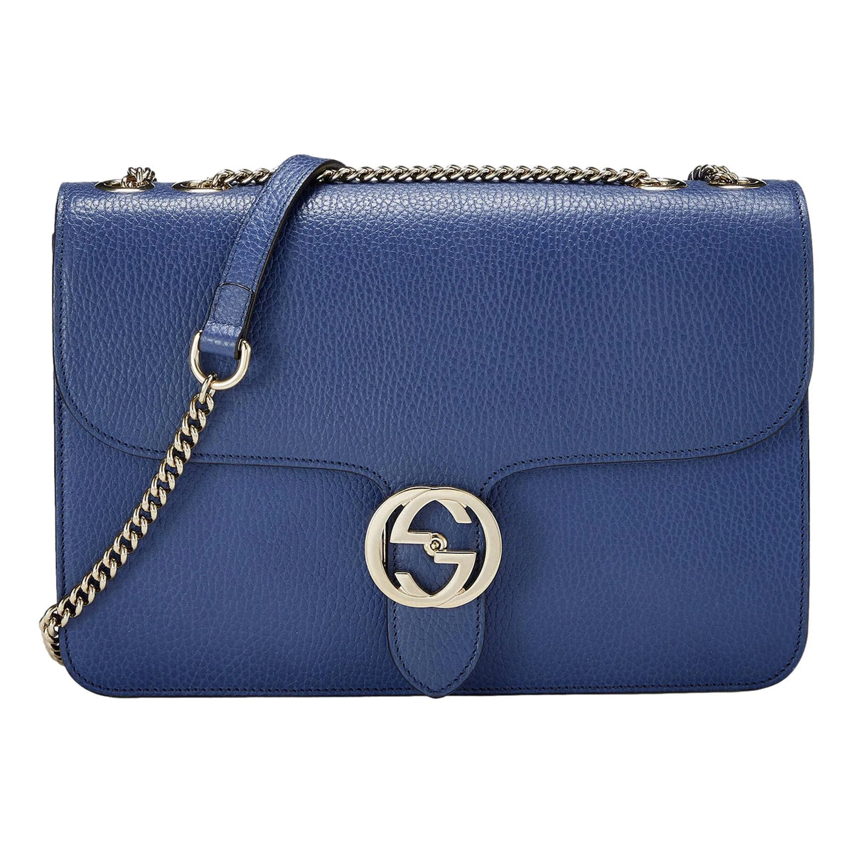 Gucci Dollar Interlocking GG Blue Leather Medium Chain Shoulder Bag - Handbags - Clayton's Online Store