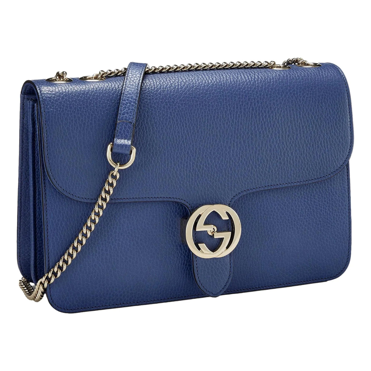 Gucci Dollar Interlocking GG Blue Leather Medium Chain Shoulder Bag - Handbags - Clayton's Online Store