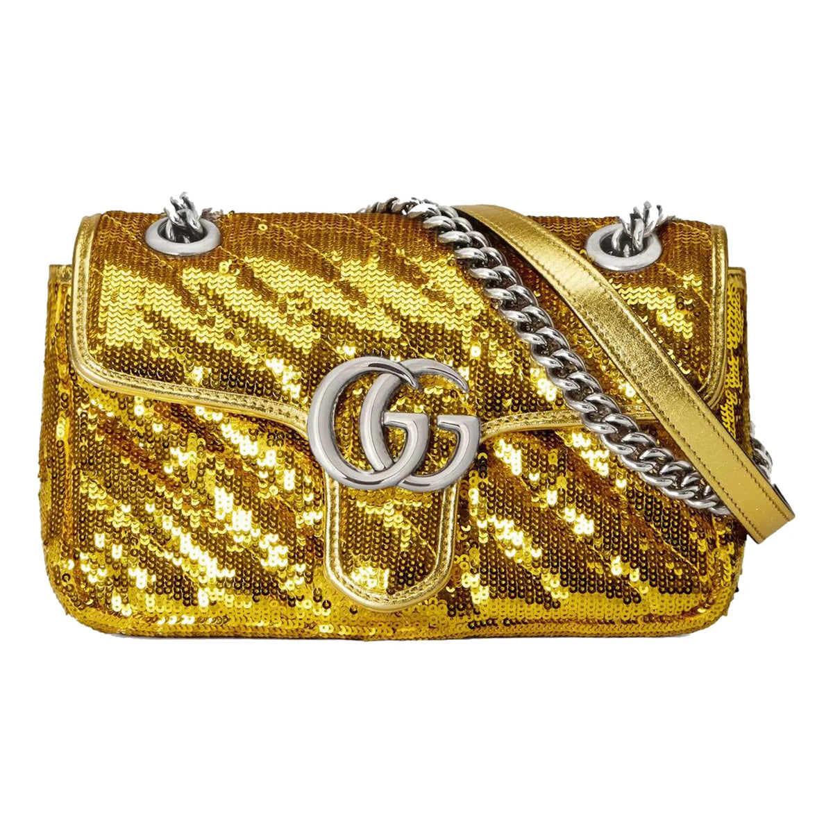 Gucci Flap Marmont GG Matelasse Gold Sequin Shoulder Bag - Handbags - Clayton's Online Store