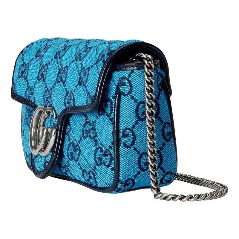 Gucci Flap Marmont Matelasse Blue Printed Canvas Shoulder Bag