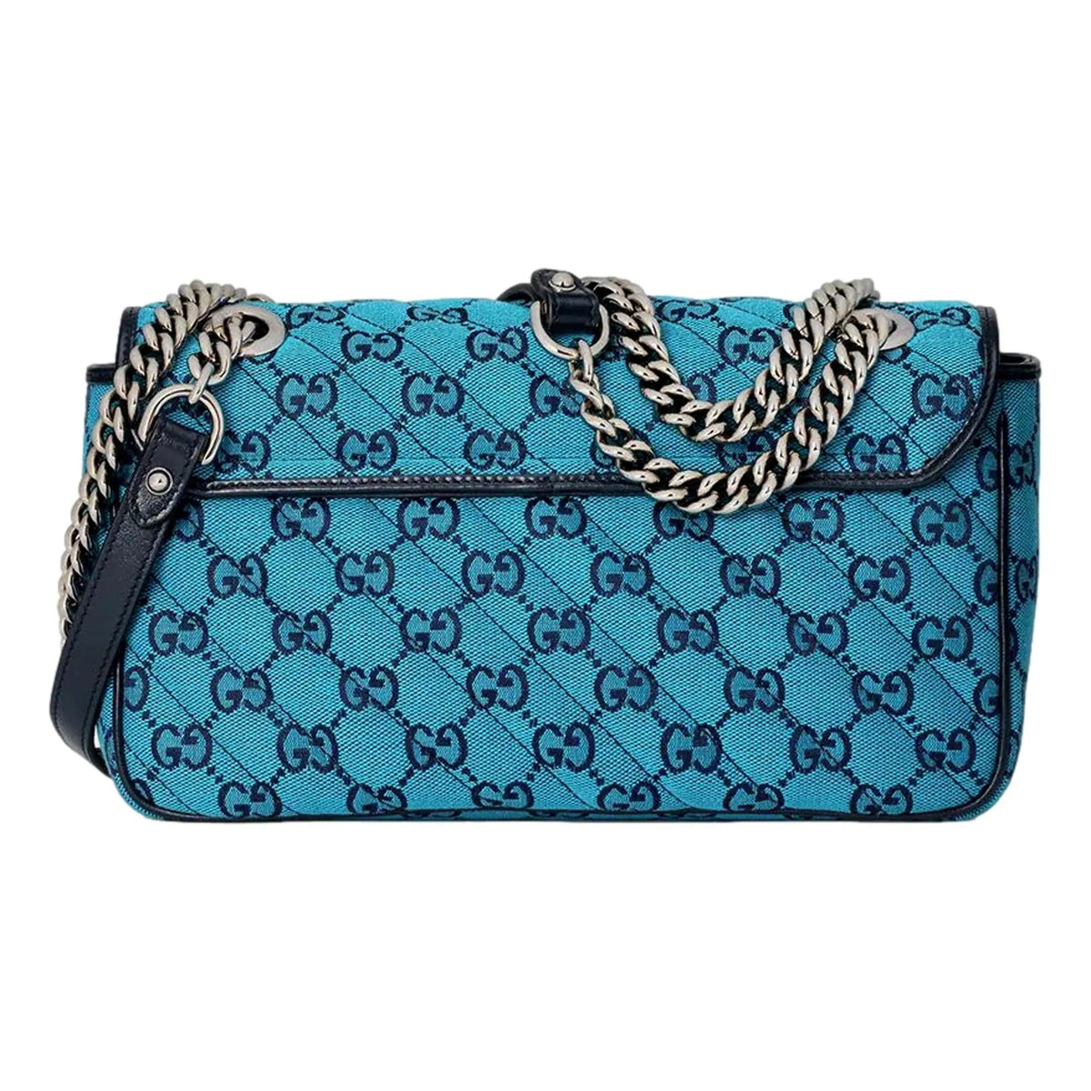 Gucci Flap Marmont Matelasse Blue Printed Canvas Shoulder Bag - Handbags - Clayton's Online Store