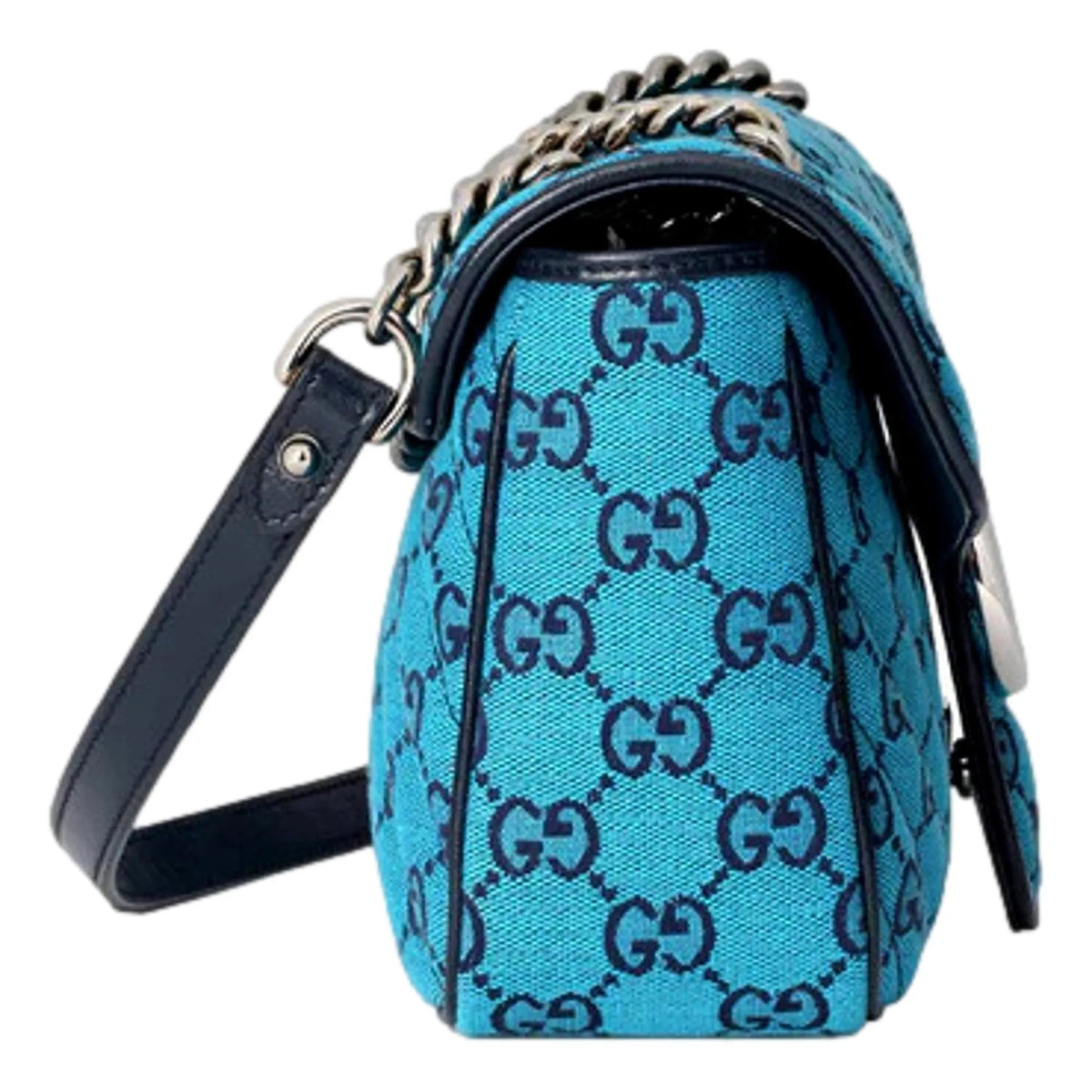 Gucci Flap Marmont Matelasse Blue Printed Canvas Shoulder Bag - Handbags - Clayton's Online Store