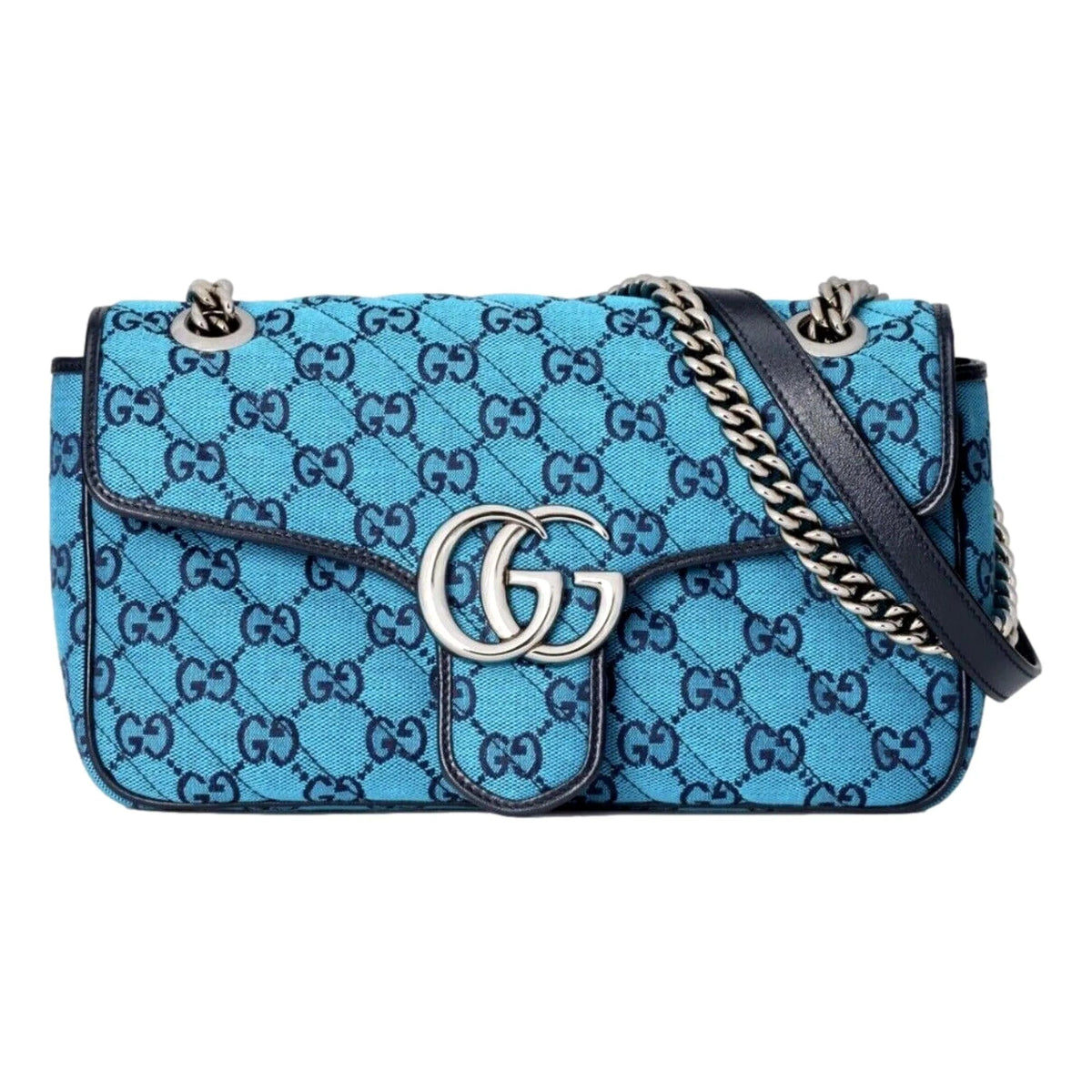 Gucci Flap Marmont Matelasse Blue Printed Canvas Shoulder Bag - Handbags - Clayton's Online Store