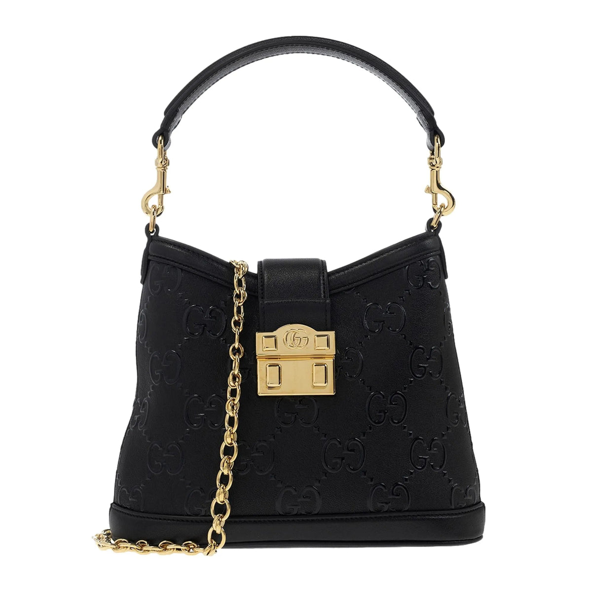 Gucci GG Black Embossed Pebbled Leather Gold Chain Shoulder Bag - Handbags - Clayton's Online Store