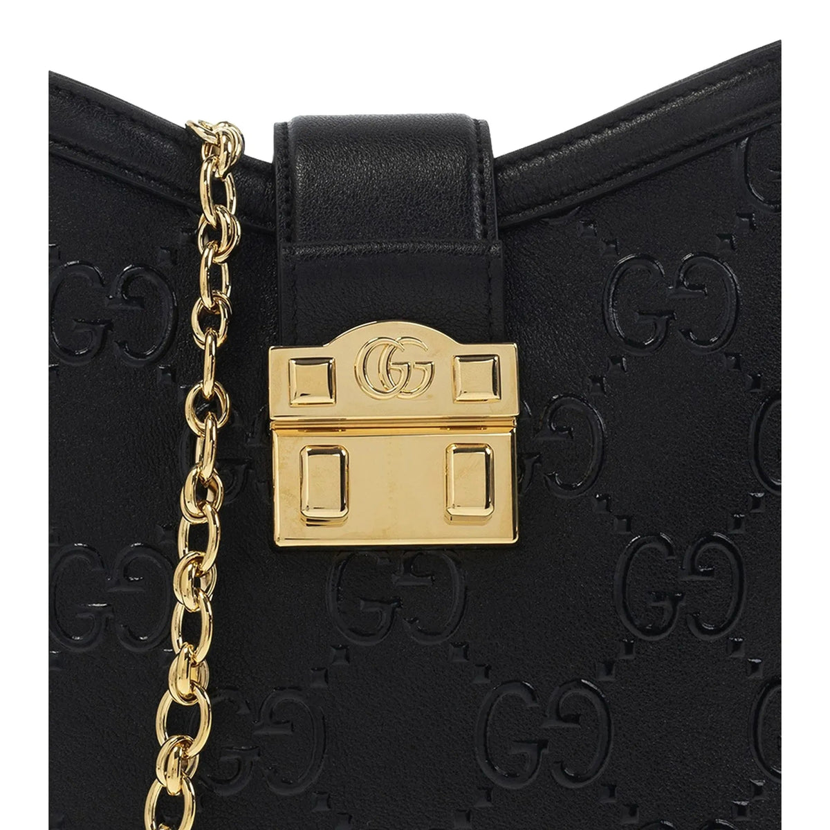 Gucci GG Black Embossed Pebbled Leather Gold Chain Shoulder Bag - Handbags - Clayton's Online Store