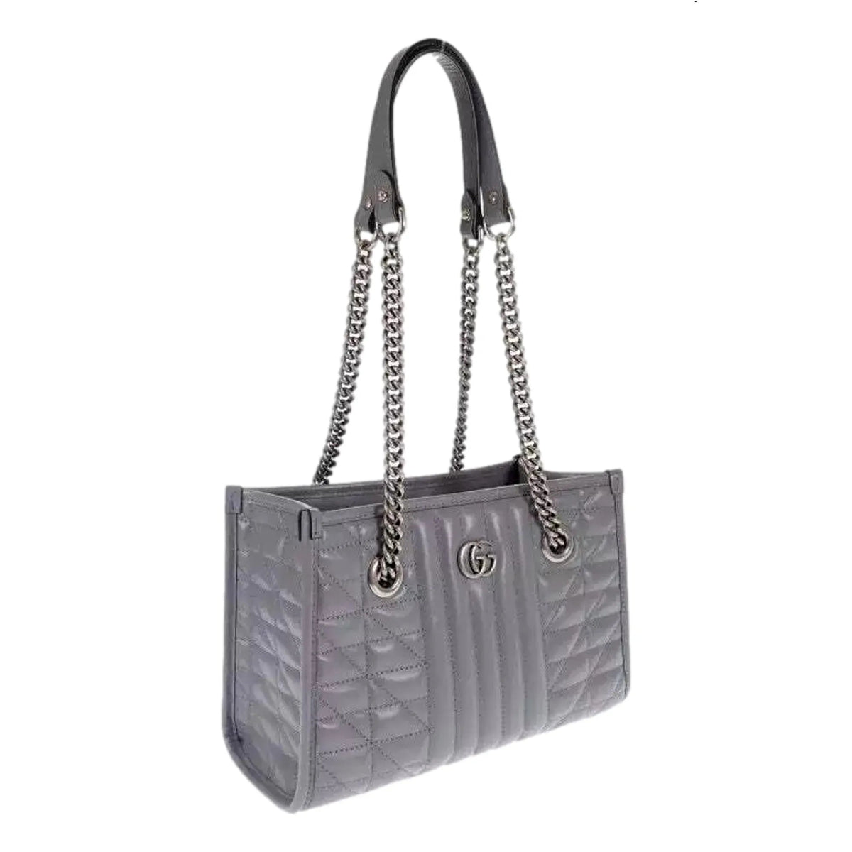 Gucci GG Marmont Silver Medium Chain Shoulder Tote Bag Gray Leather - Handbags - Clayton's Online Store