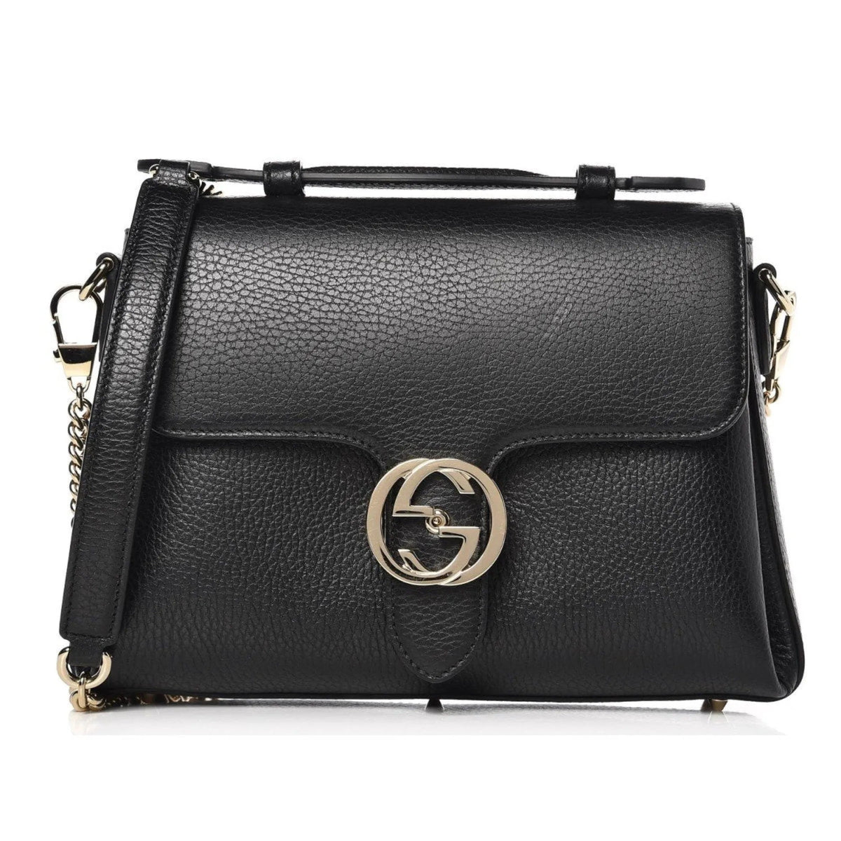 Gucci Interlocking G Black Calf Leather Chain Crossbody Bag Pre - owned - Handbags - Clayton's Online Store