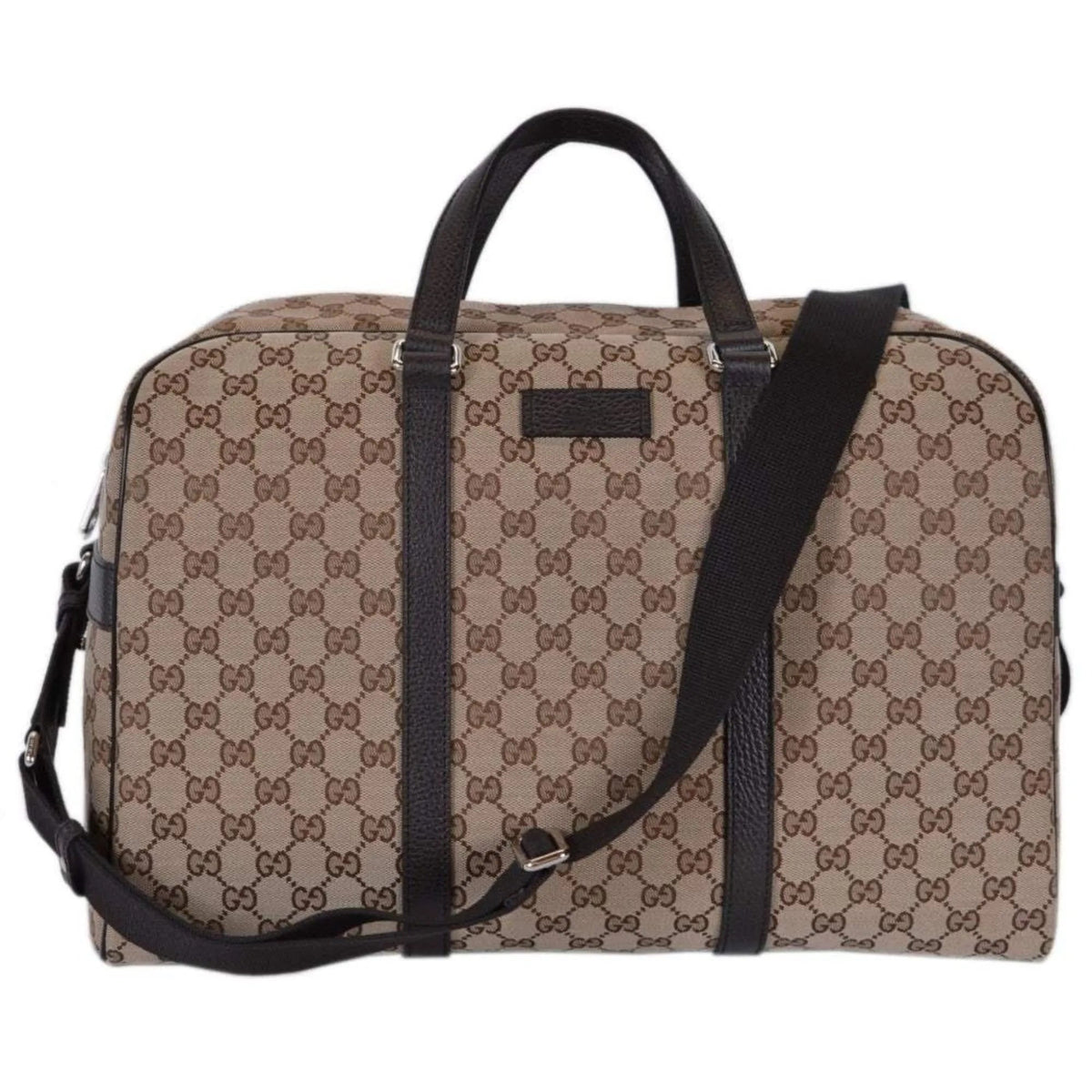 Gucci Large GG Logo Beige Canvas Brown Leather Strap Duffle Bag - Handbags - Clayton's Online Store