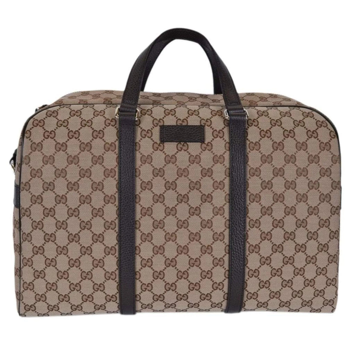 Gucci Large GG Logo Beige Canvas Brown Leather Strap Duffle Bag - Handbags - Clayton's Online Store