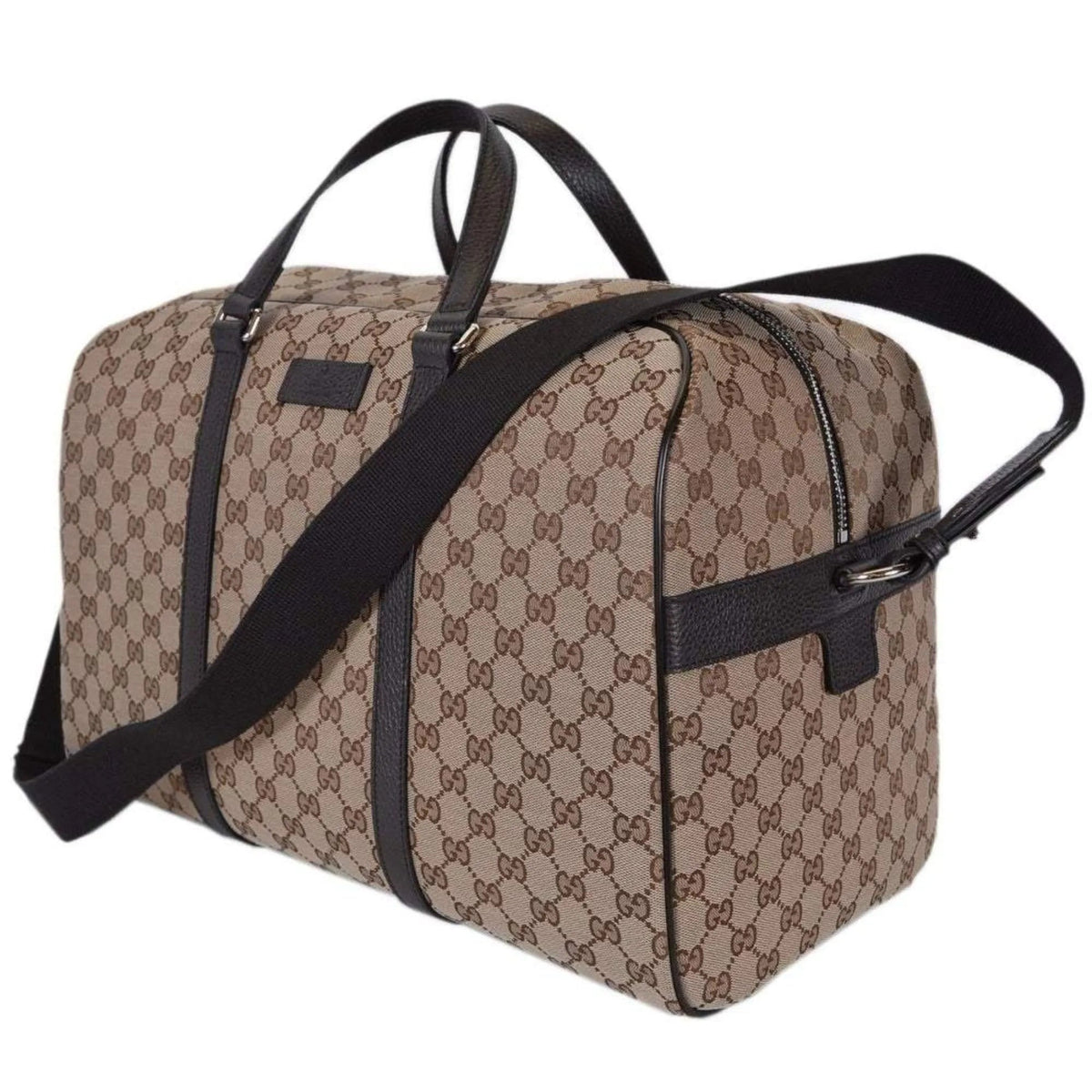 Gucci Large GG Logo Beige Canvas Brown Leather Strap Duffle Bag - Handbags - Clayton's Online Store