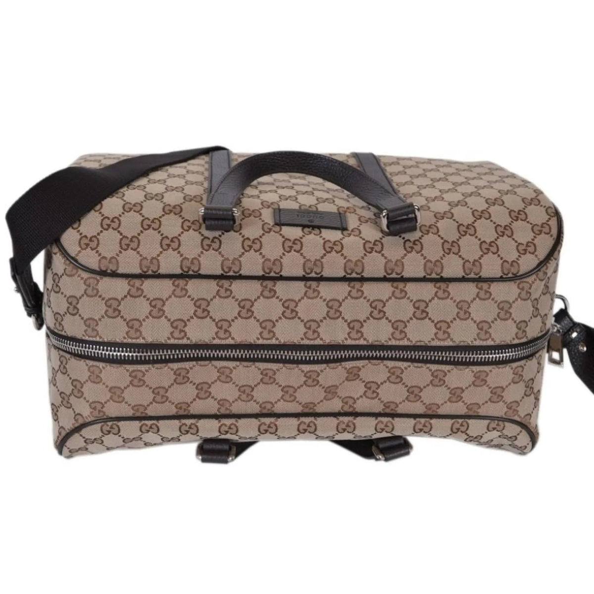 Gucci Large GG Logo Beige Canvas Brown Leather Strap Duffle Bag - Handbags - Clayton's Online Store