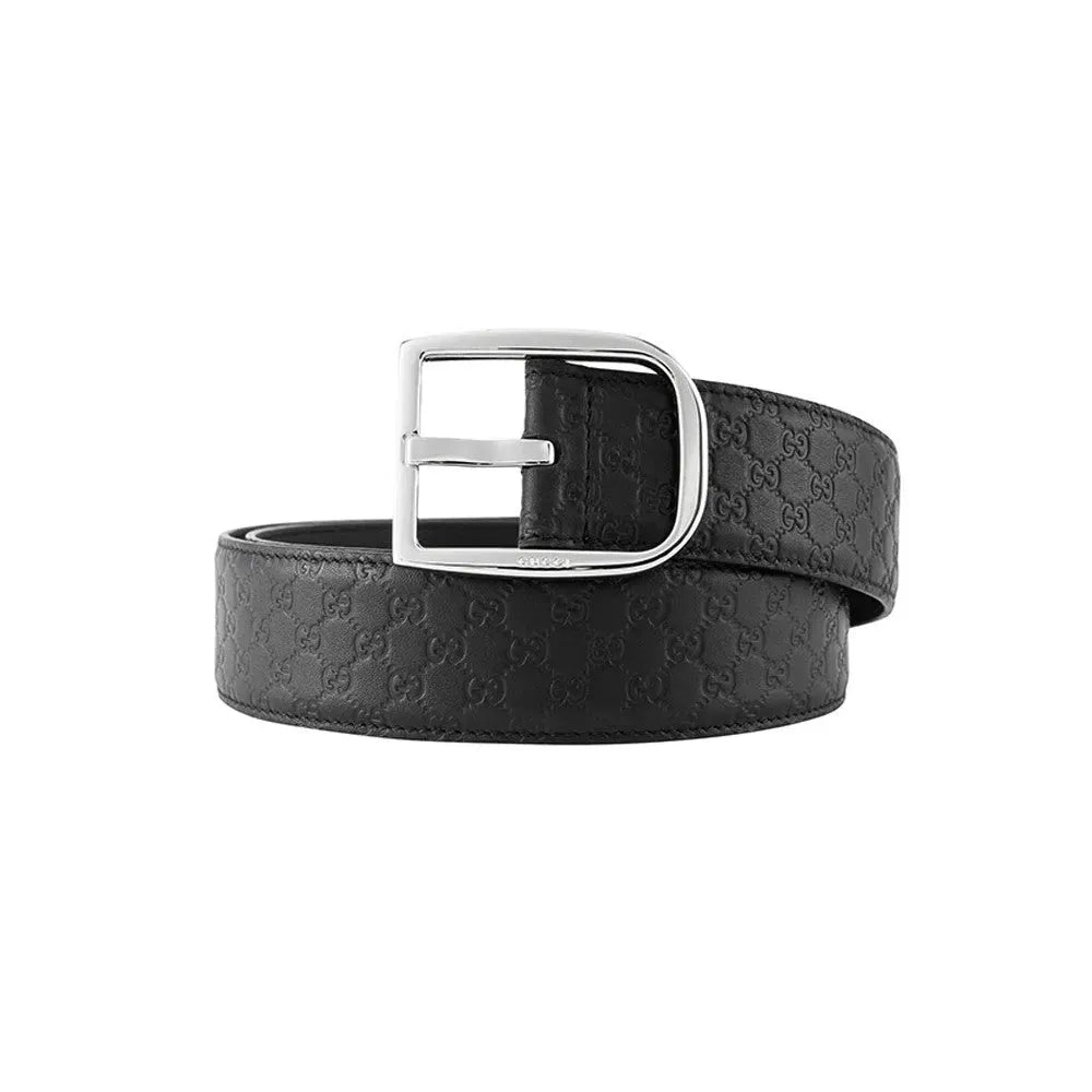 Gucci Mens Micro GG Black Calf Leather Silver Buckle Belt Size 95/38 - Belts - Clayton's Online Store