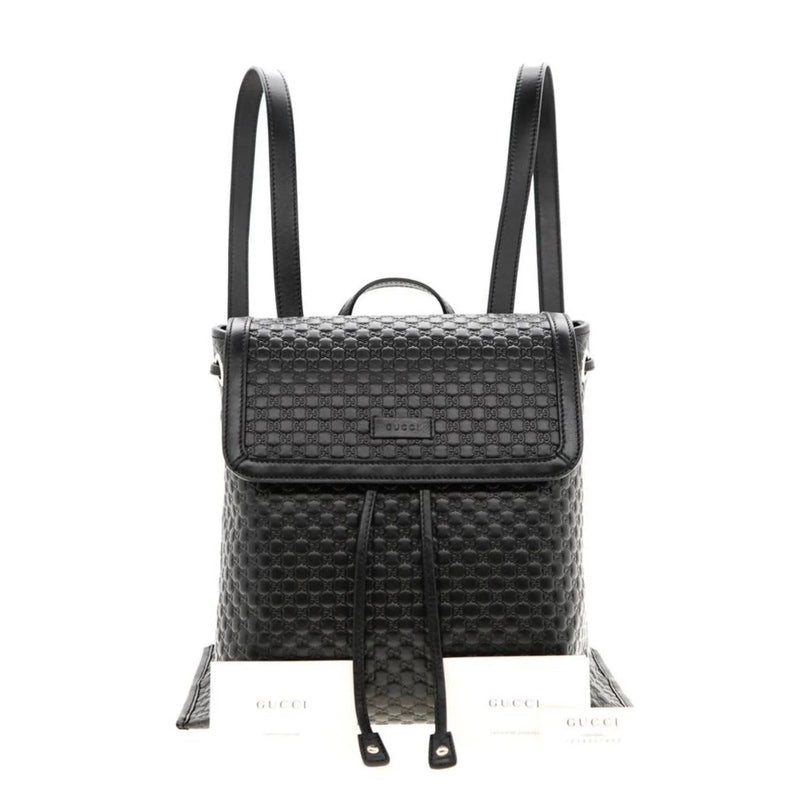 Gucci Microguccisima Black Leather Drawstring Backpack - Handbags - Clayton's Online Store